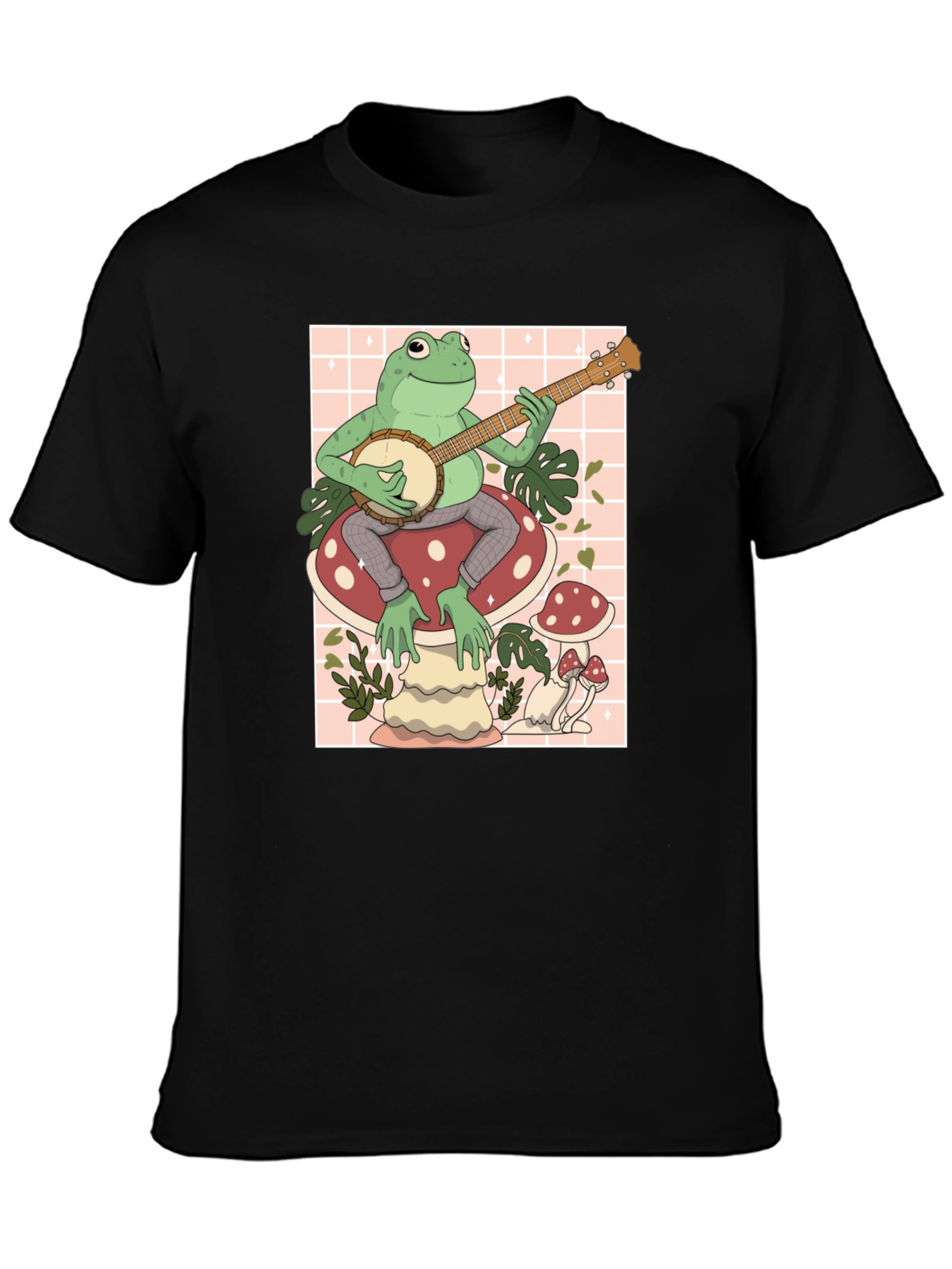 Frog on Mushroom Playing Banjo Graphic Tee