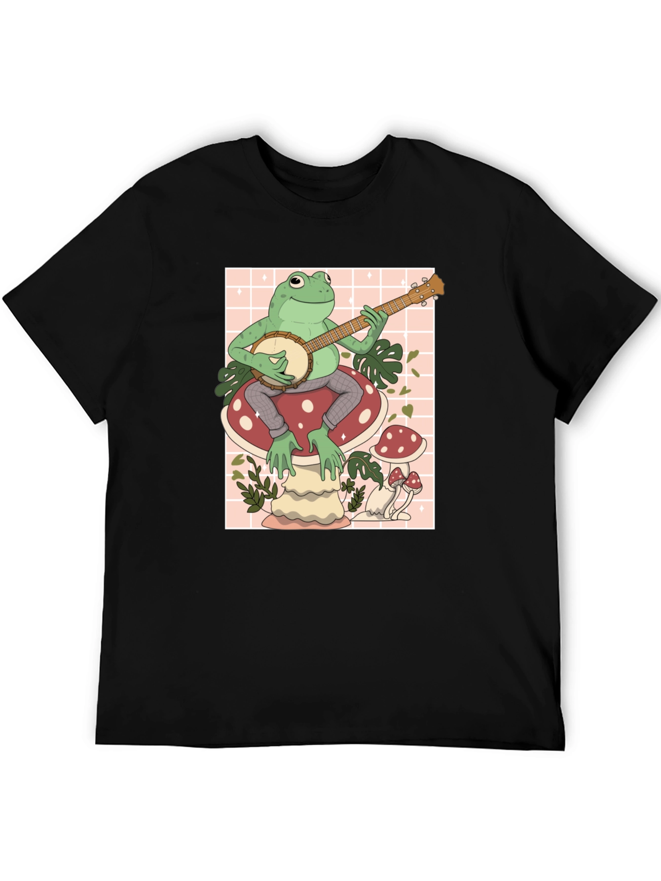 Frog on Mushroom Playing Banjo Graphic Tee