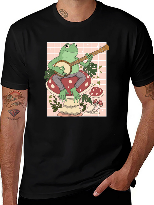 Frog on Mushroom Playing Banjo Graphic Tee