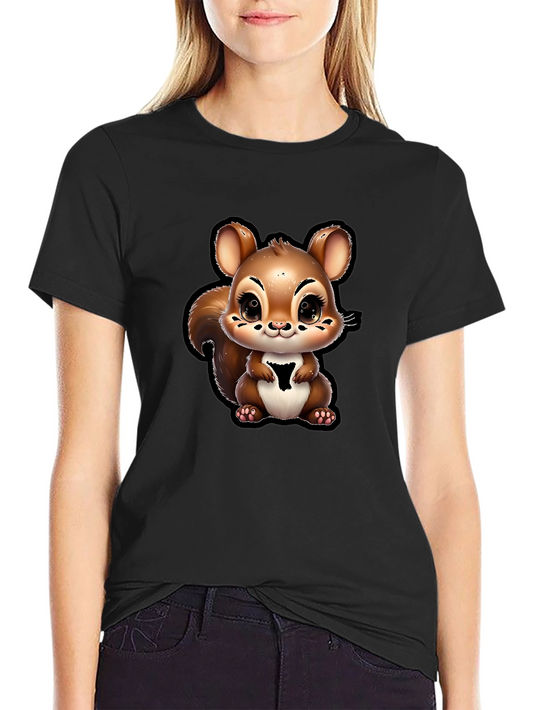 Cute Squirrel Graphic T-Shirt - Black
