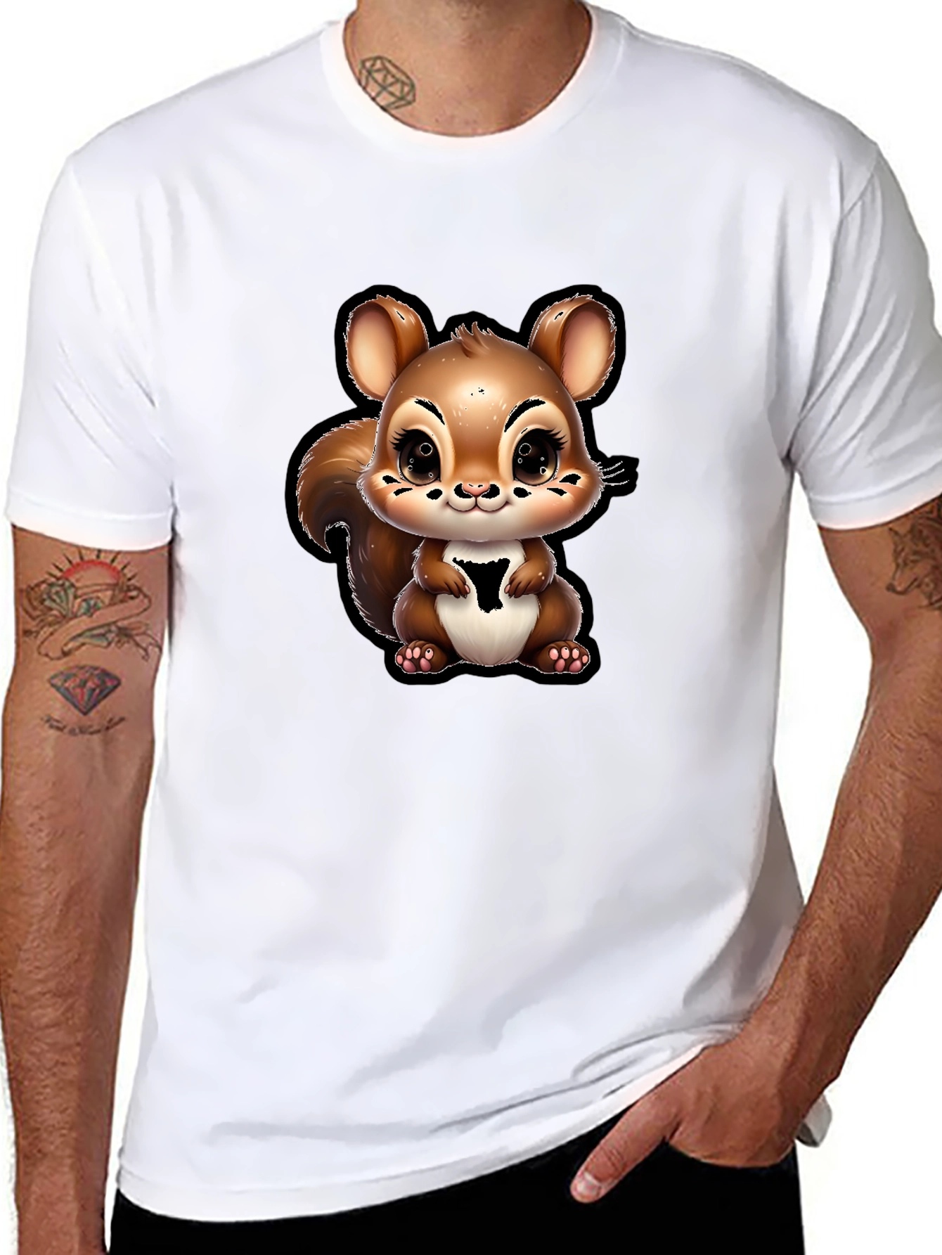 Cute Squirrel Graphic T-Shirt - Black