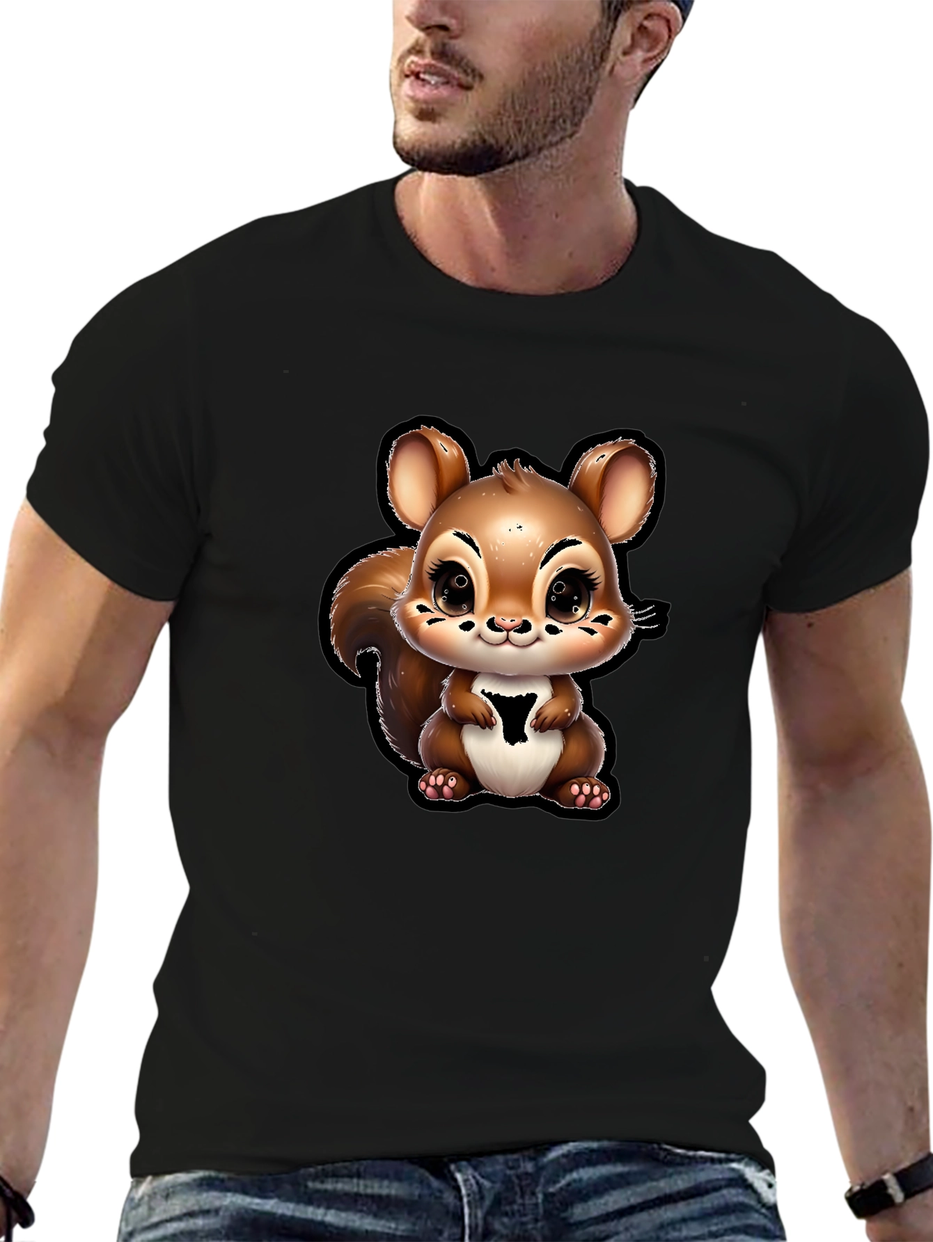 Cute Squirrel Graphic T-Shirt - Black
