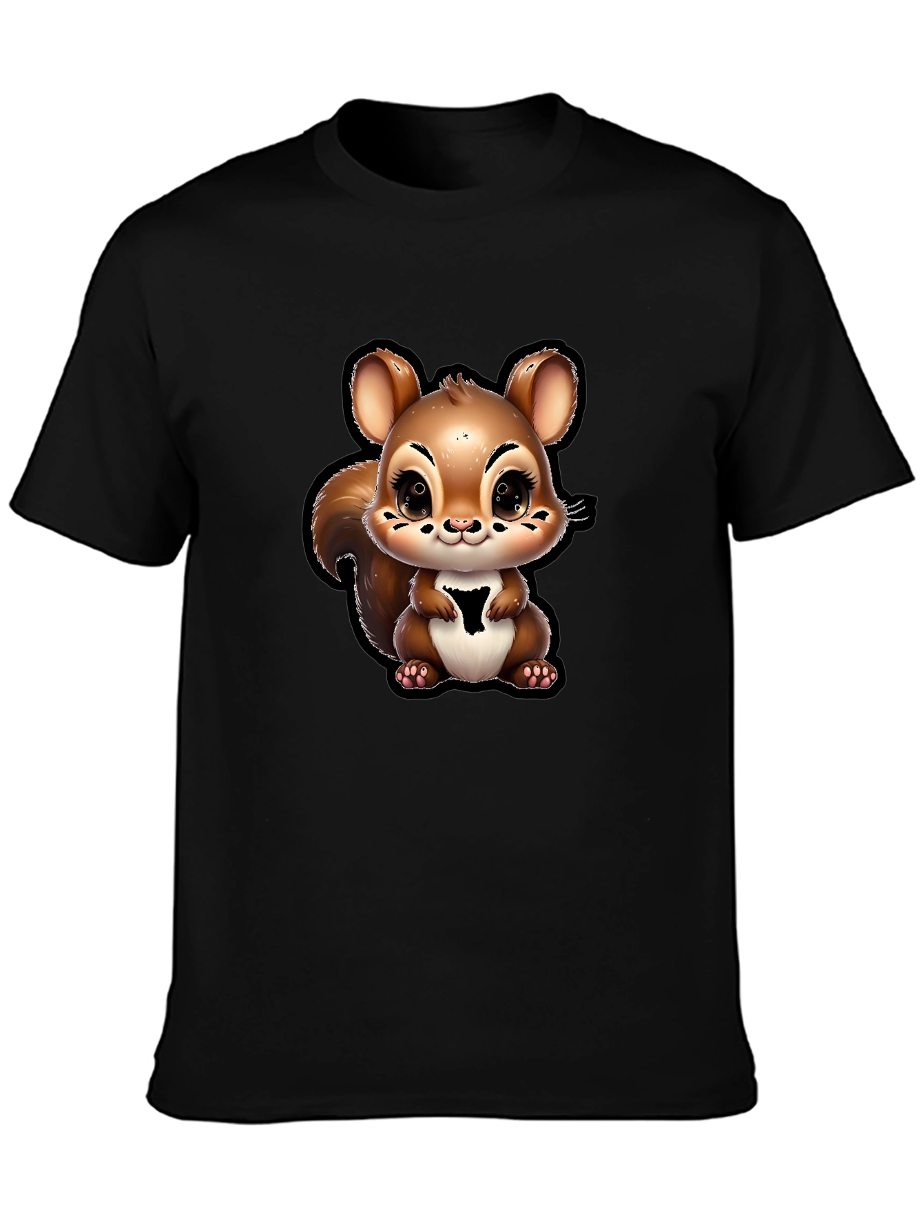 Cute Squirrel Graphic T-Shirt - Black