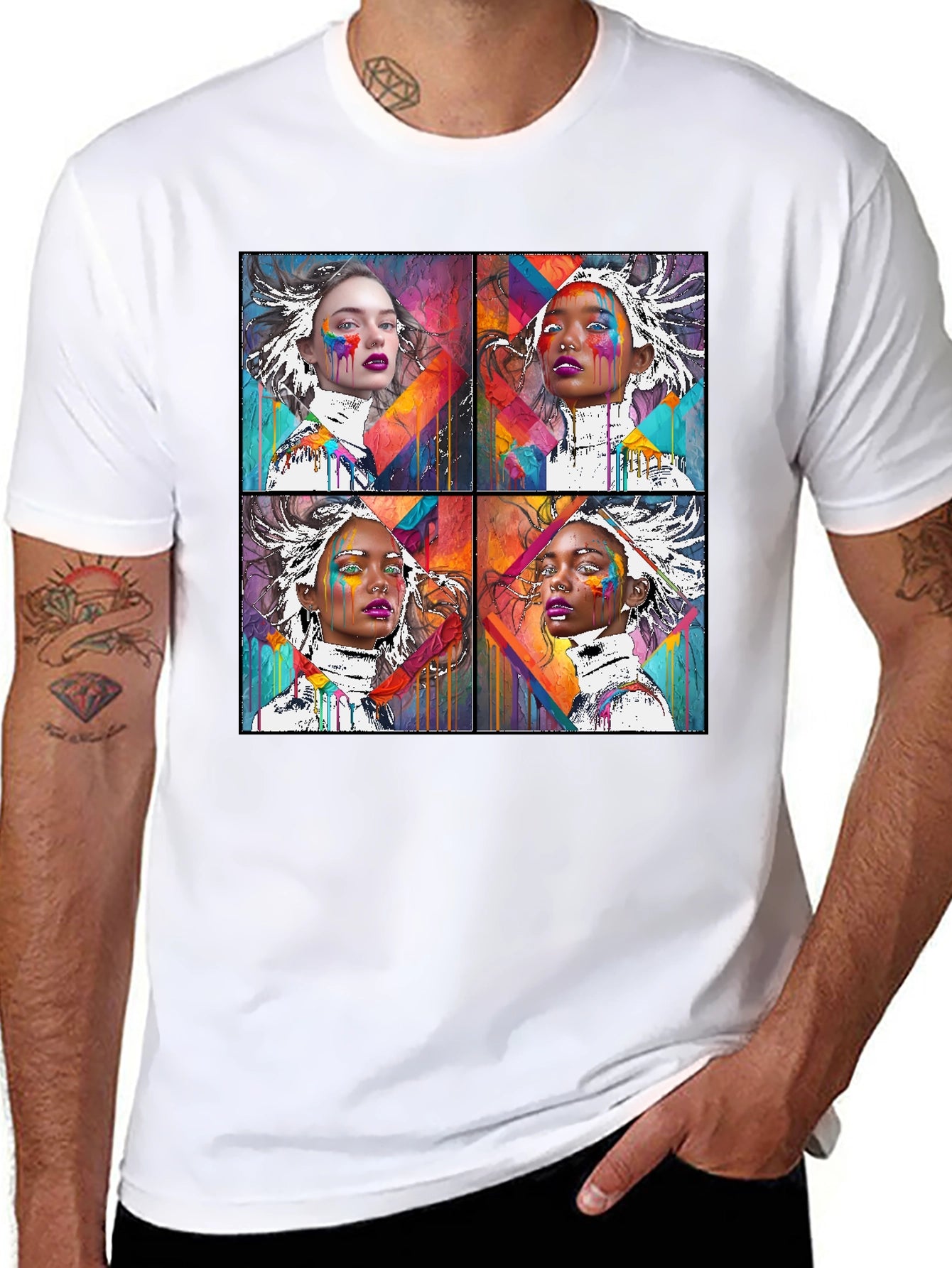 Abstract Art Faces Graphic Black T-Shirt