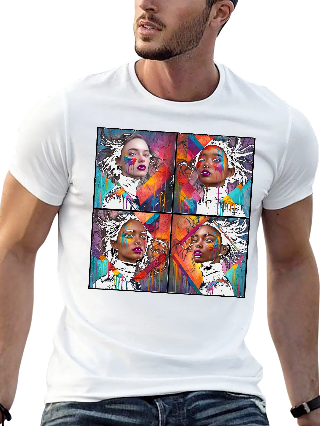 Abstract Art Faces Graphic Black T-Shirt