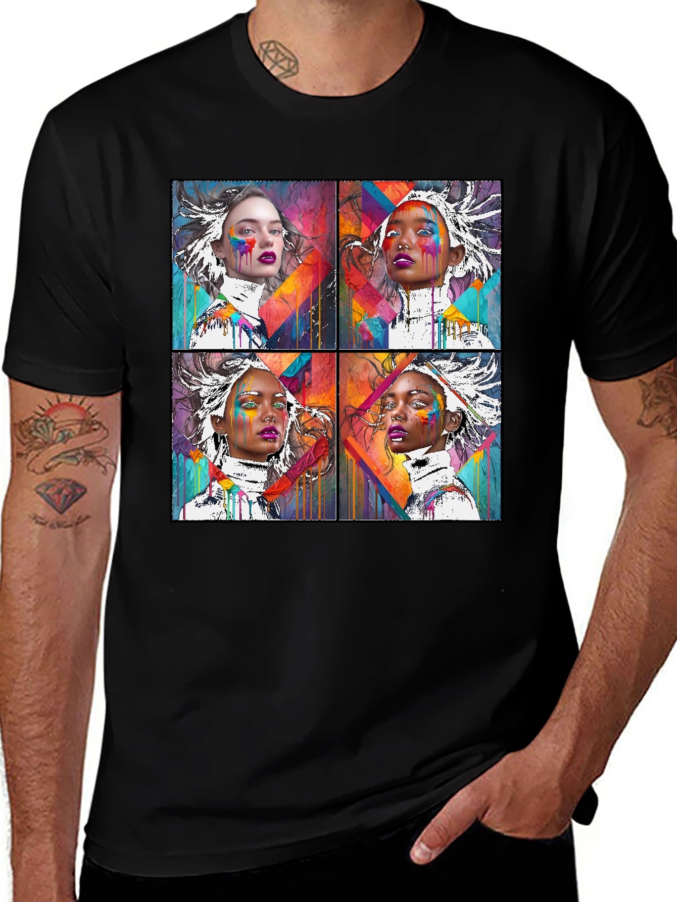 Abstract Art Faces Graphic Black T-Shirt