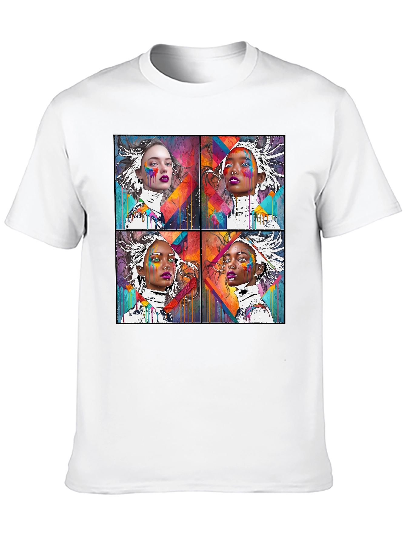 Abstract Art Faces Graphic Black T-Shirt
