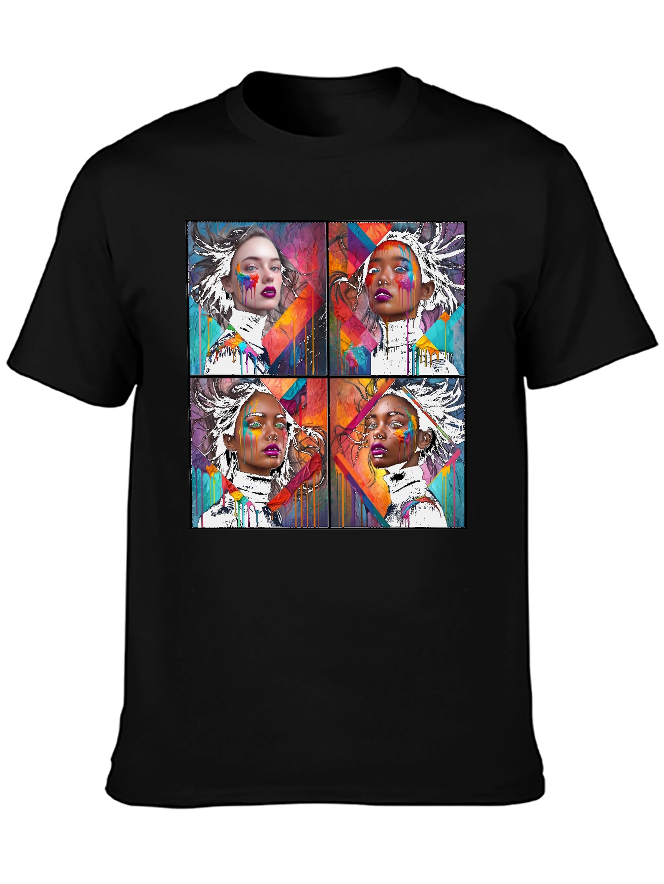 Abstract Art Faces Graphic Black T-Shirt