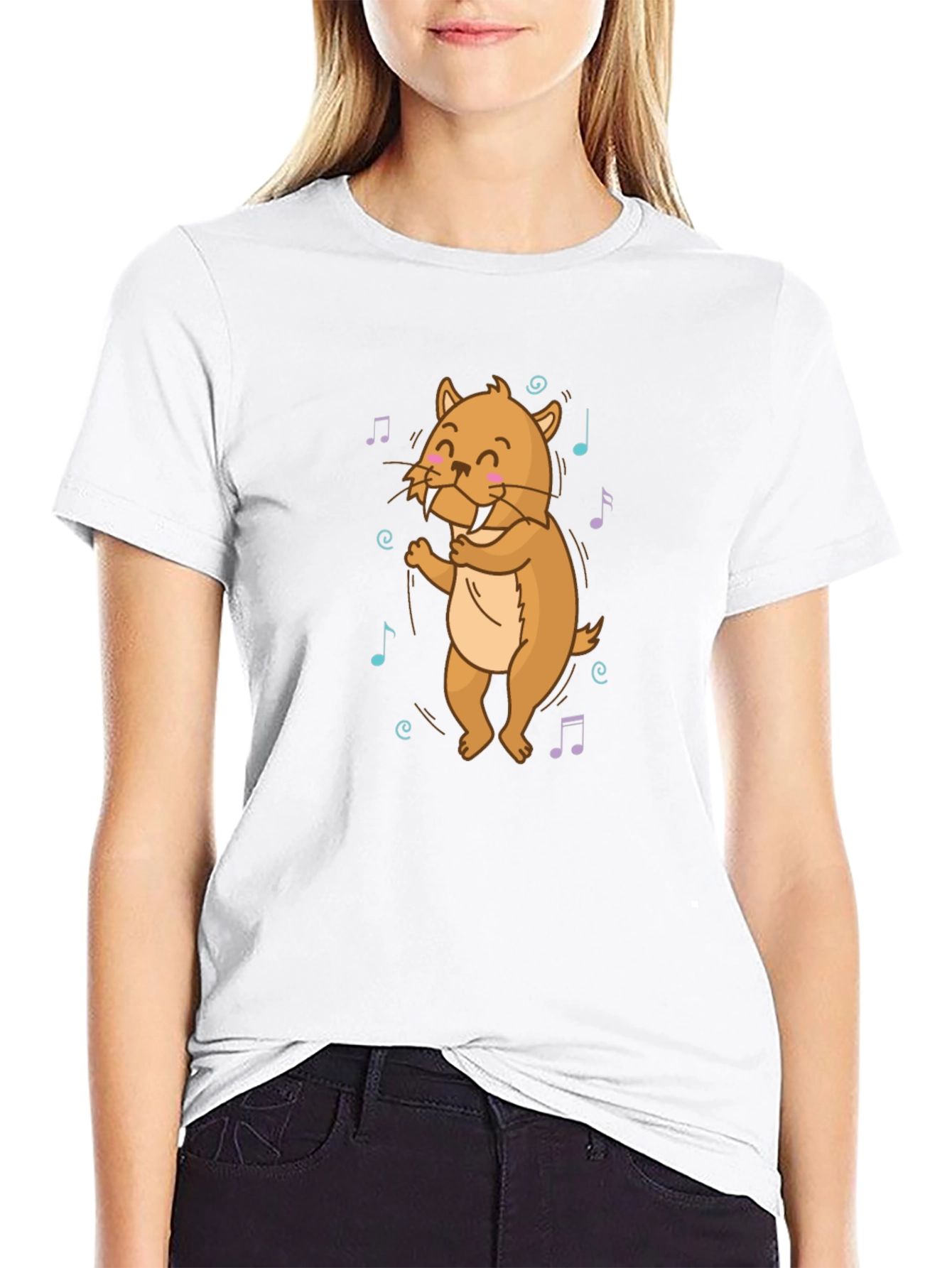 Dancing Walrus Music Notes Black T-Shirt