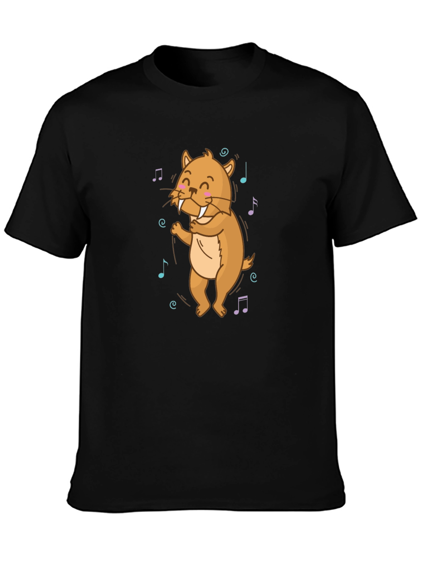 Dancing Walrus Music Notes Black T-Shirt