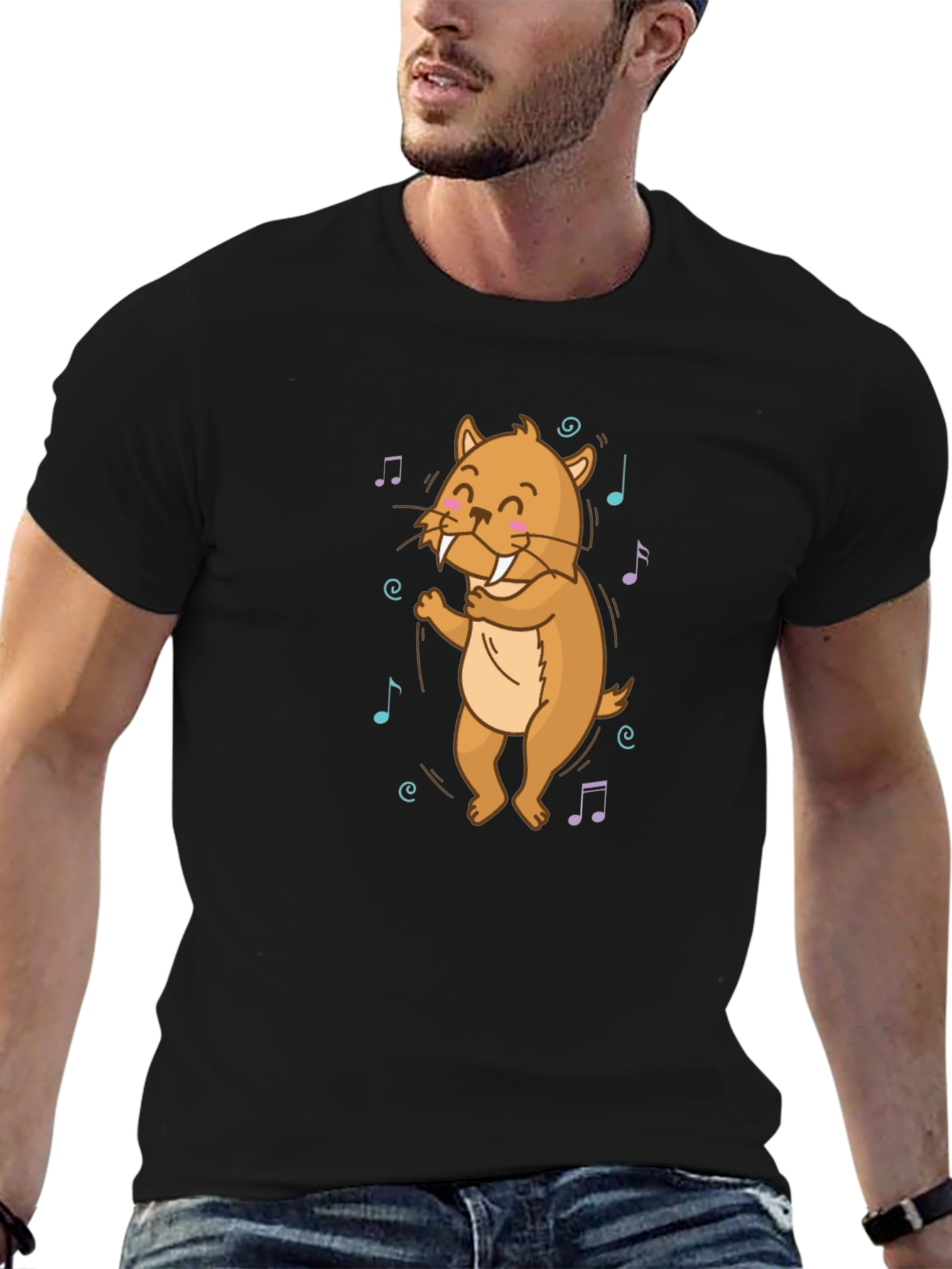 Dancing Walrus Music Notes Black T-Shirt
