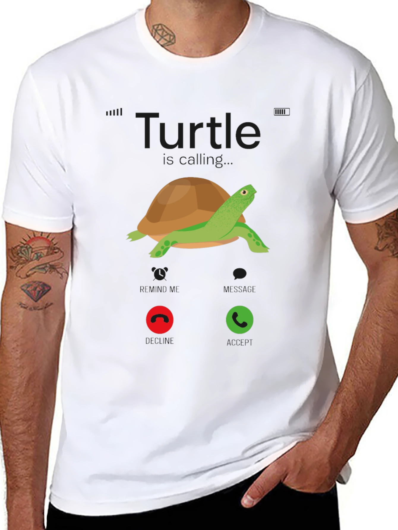Turtle Incoming Call T-Shirt - Funny Cartoon Tee