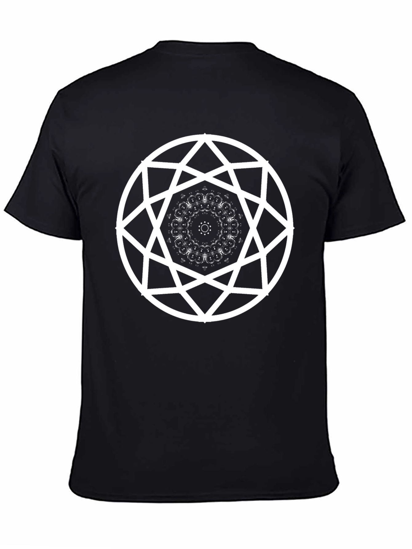 Geometric Mandala Graphic T-Shirt - Black