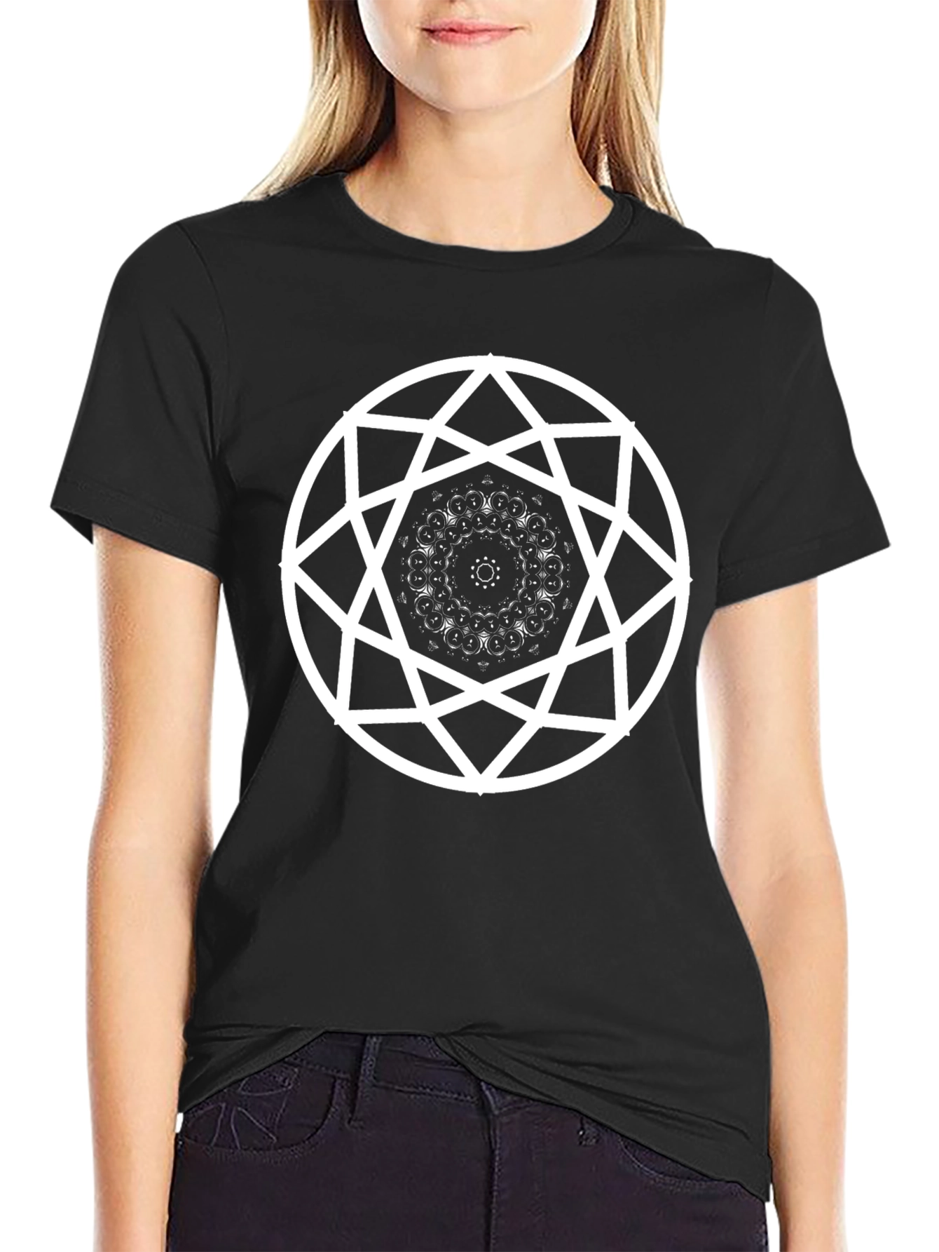 Geometric Mandala Graphic T-Shirt - Black
