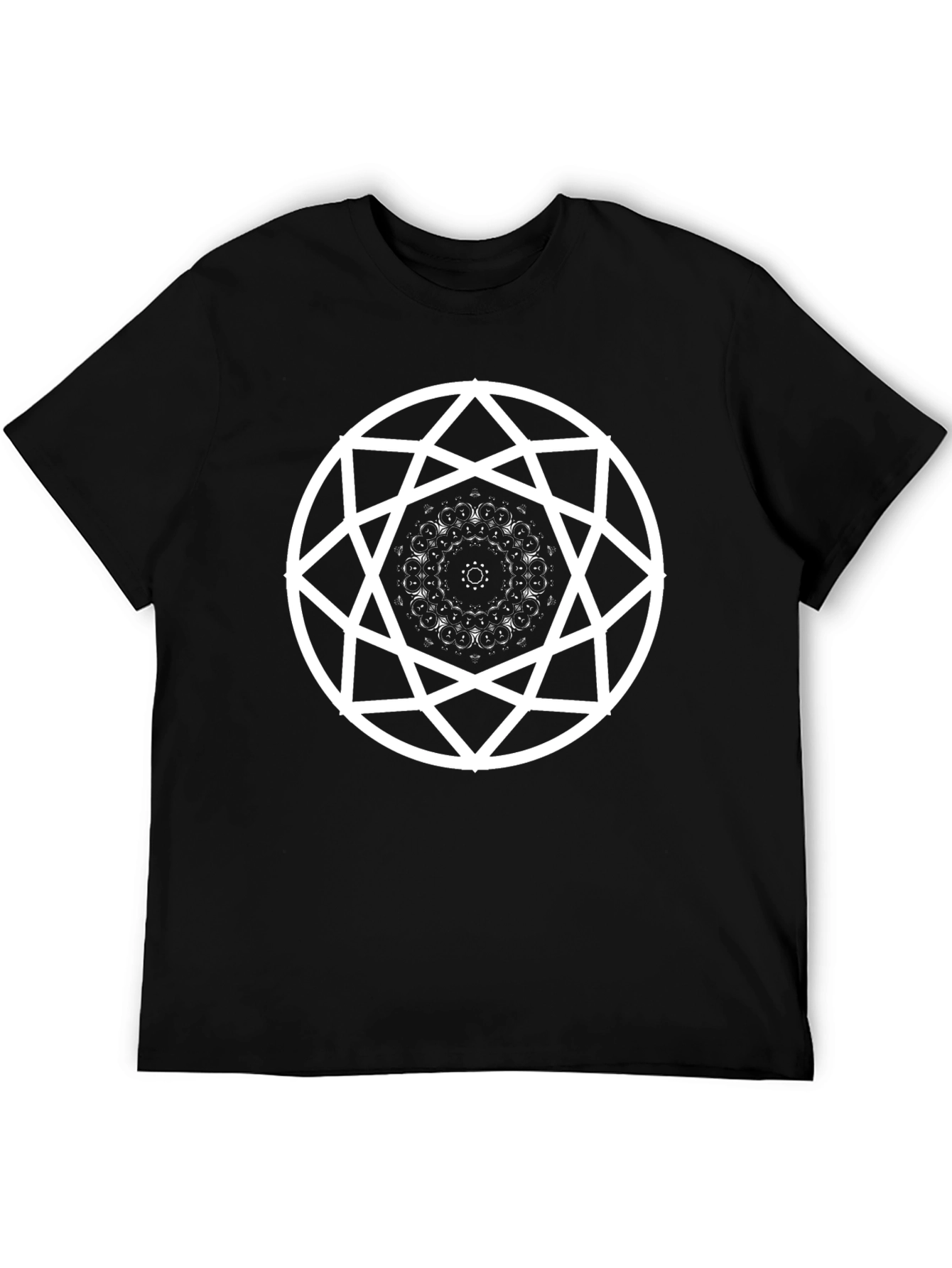 Geometric Mandala Graphic T-Shirt - Black