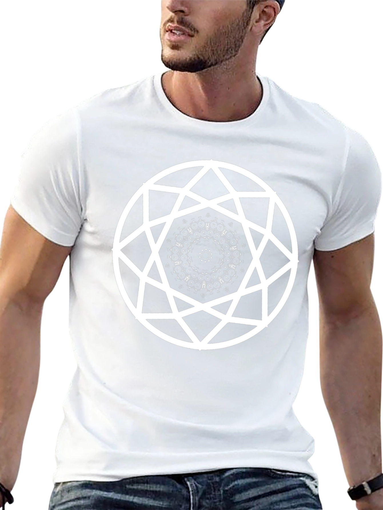 Geometric Mandala Graphic T-Shirt - Black