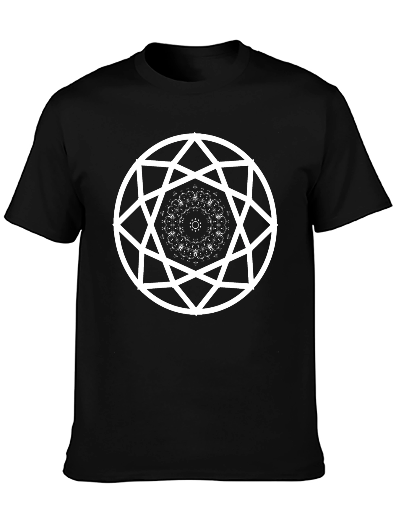 Geometric Mandala Graphic T-Shirt - Black