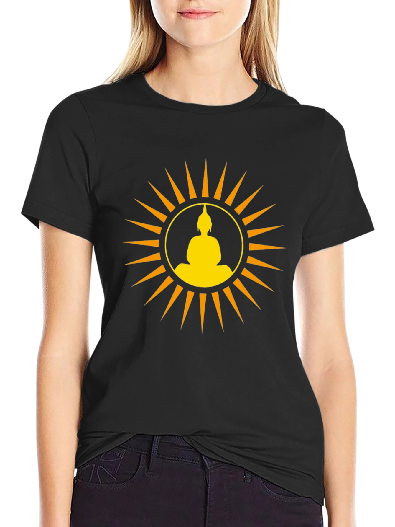 Buddha Sun Graphic Tee - Black Cotton Comfort