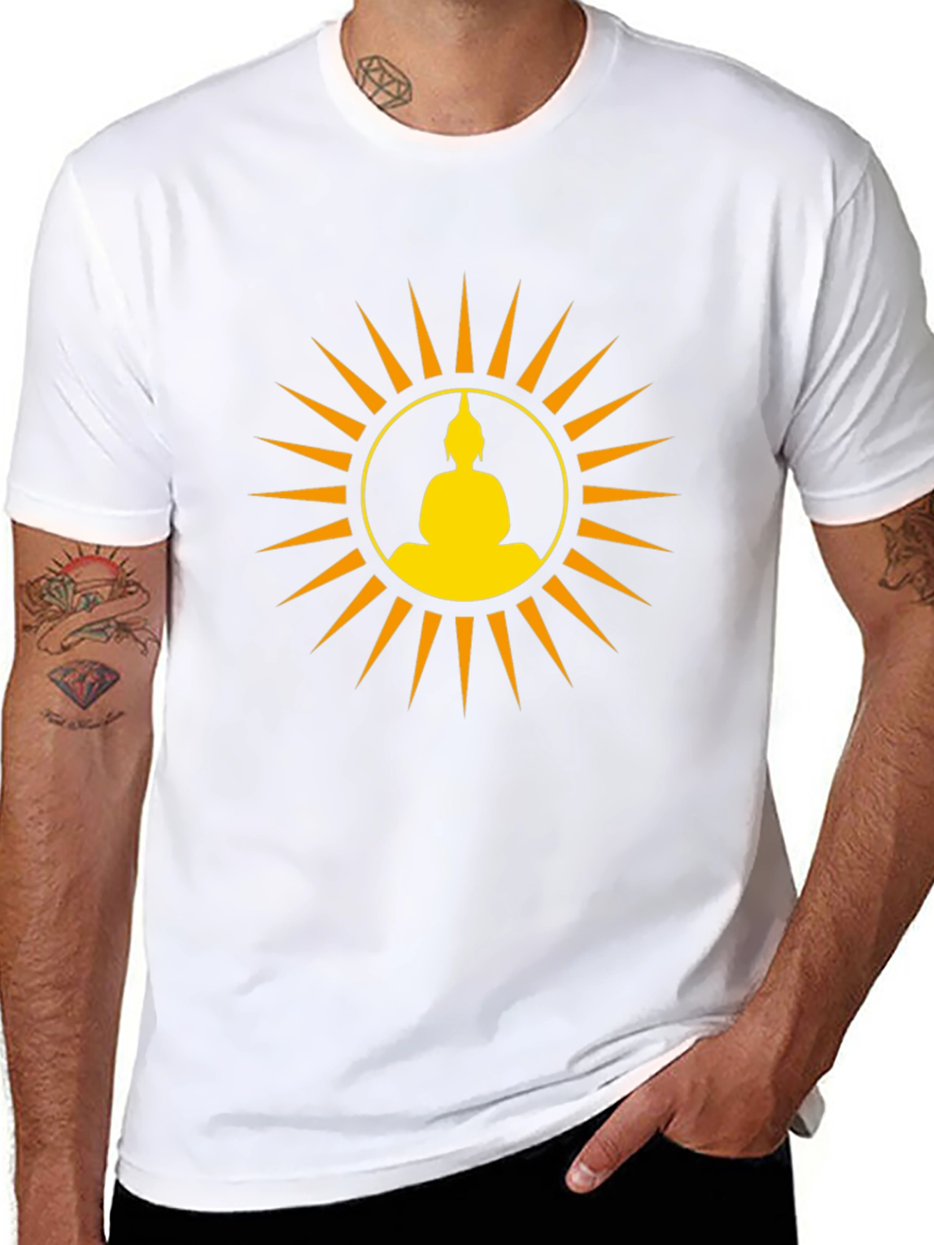 Buddha Sun Graphic Tee - Black Cotton Comfort