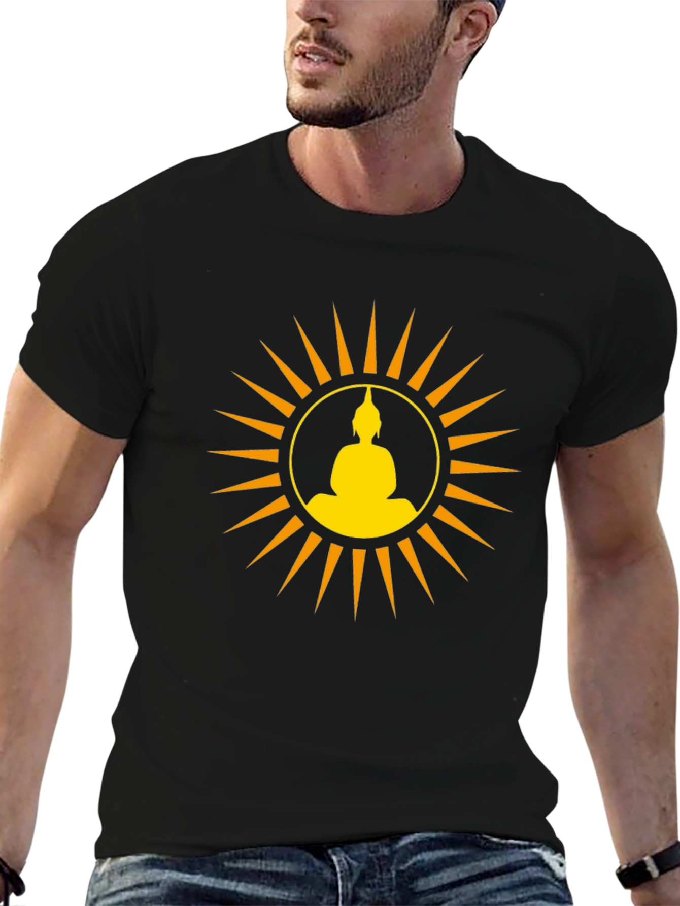 Buddha Sun Graphic Tee - Black Cotton Comfort