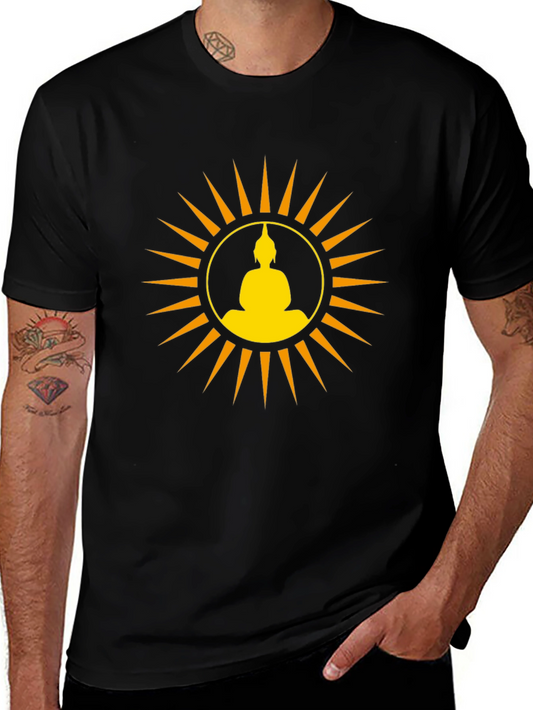 Buddha Sun Graphic Tee - Black Cotton Comfort