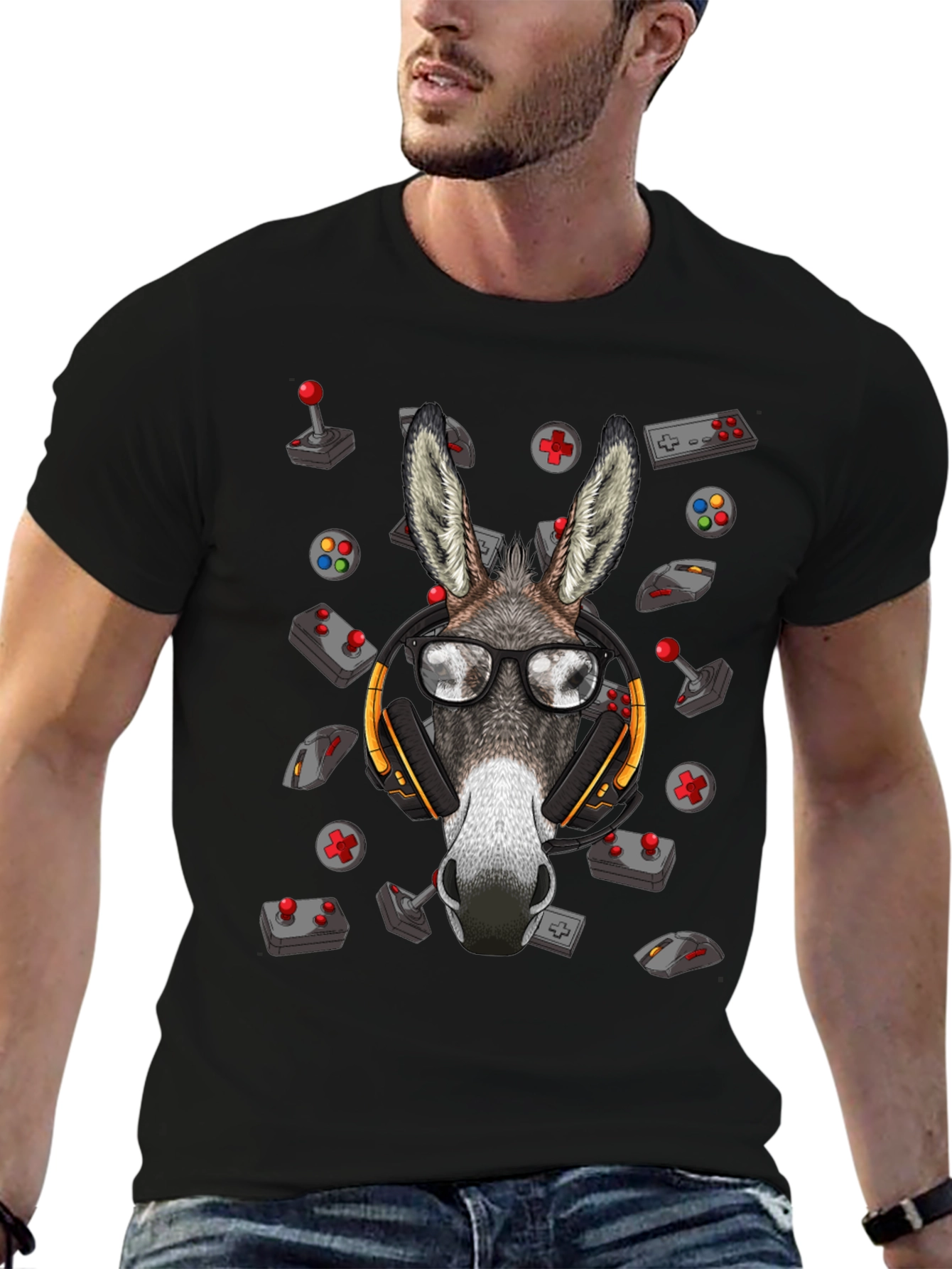 Gamer Donkey Graphic Tee - Black Cotton T-Shirt