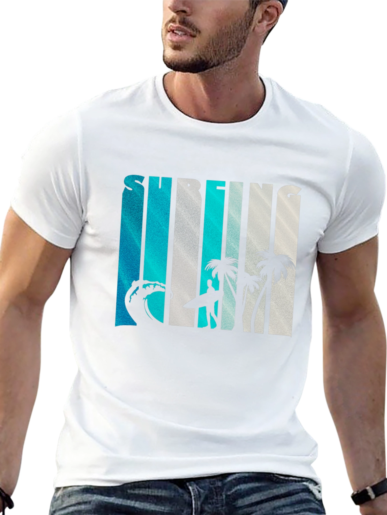 Surfing Graphic Print Crew Neck T-Shirt