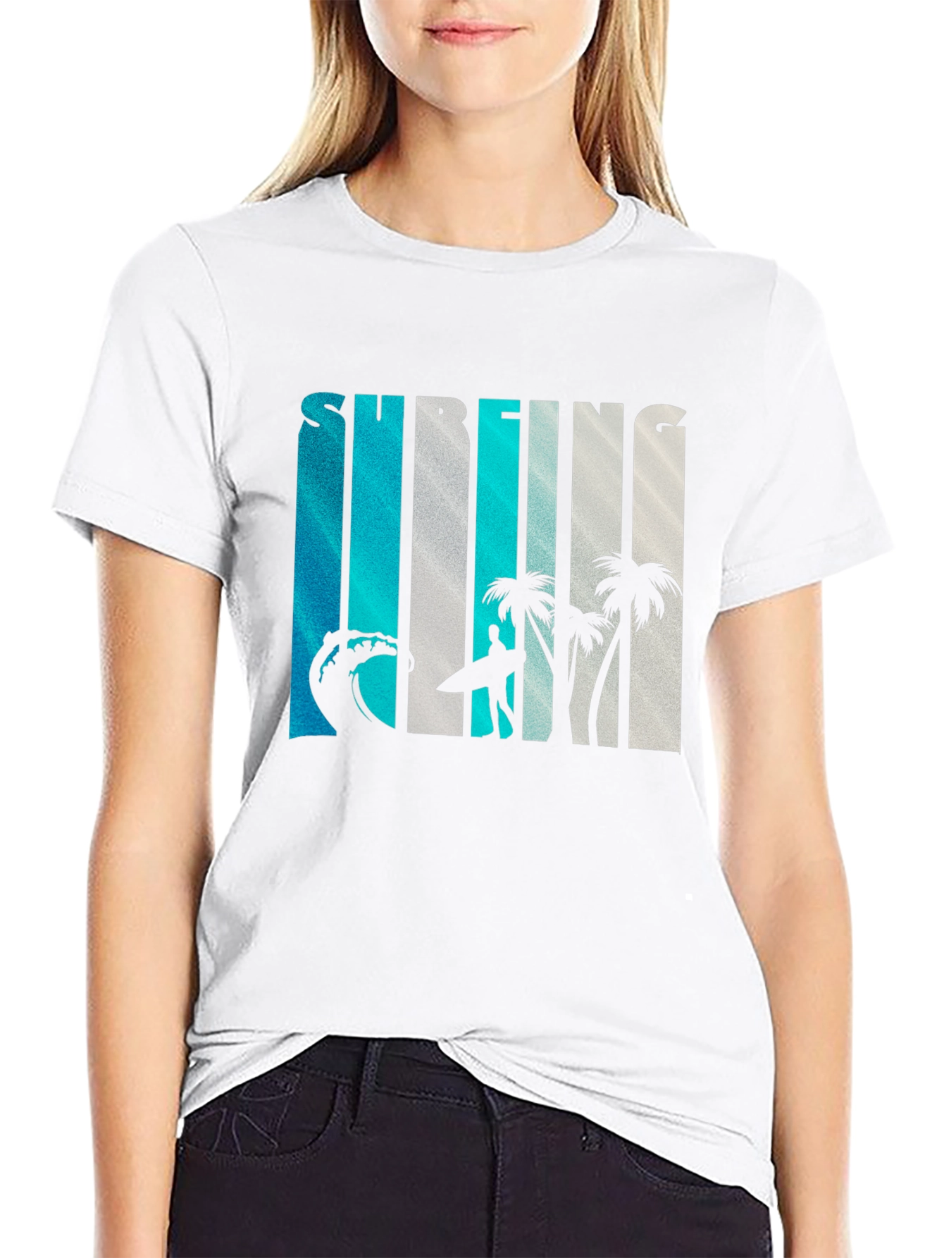 Surfing Graphic Print Crew Neck T-Shirt