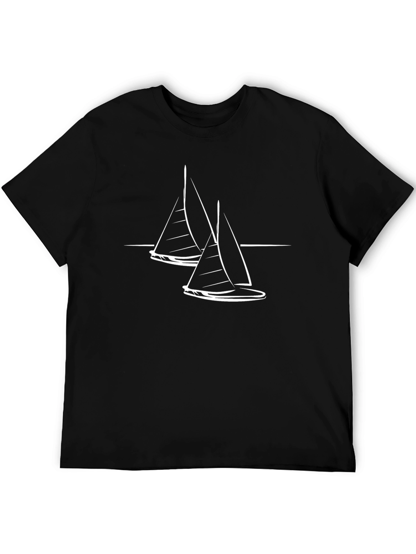 Nautical Sailboat Graphic Tee - Black Cotton T-Shirt