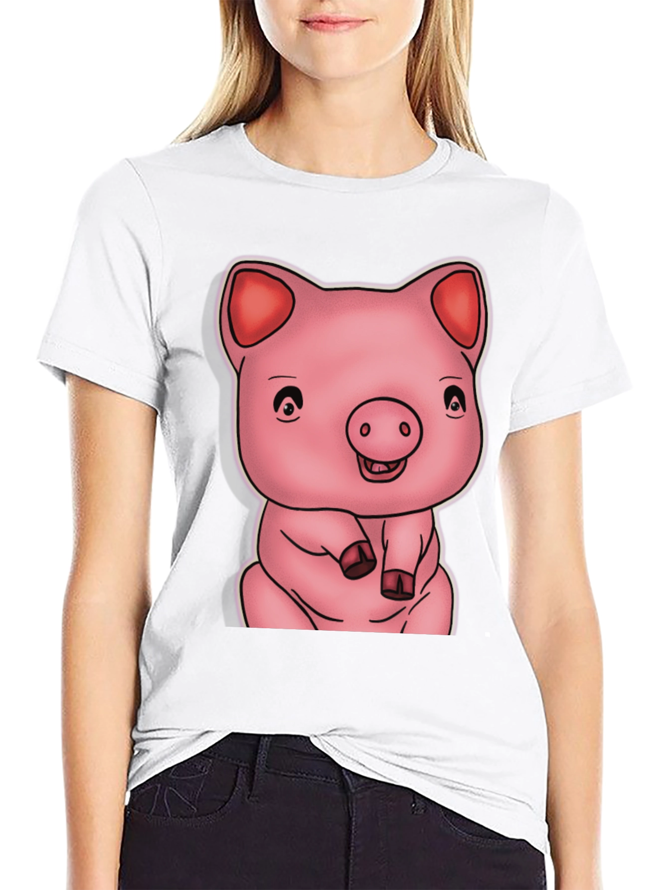 Cute Pig Graphic Black T-Shirt