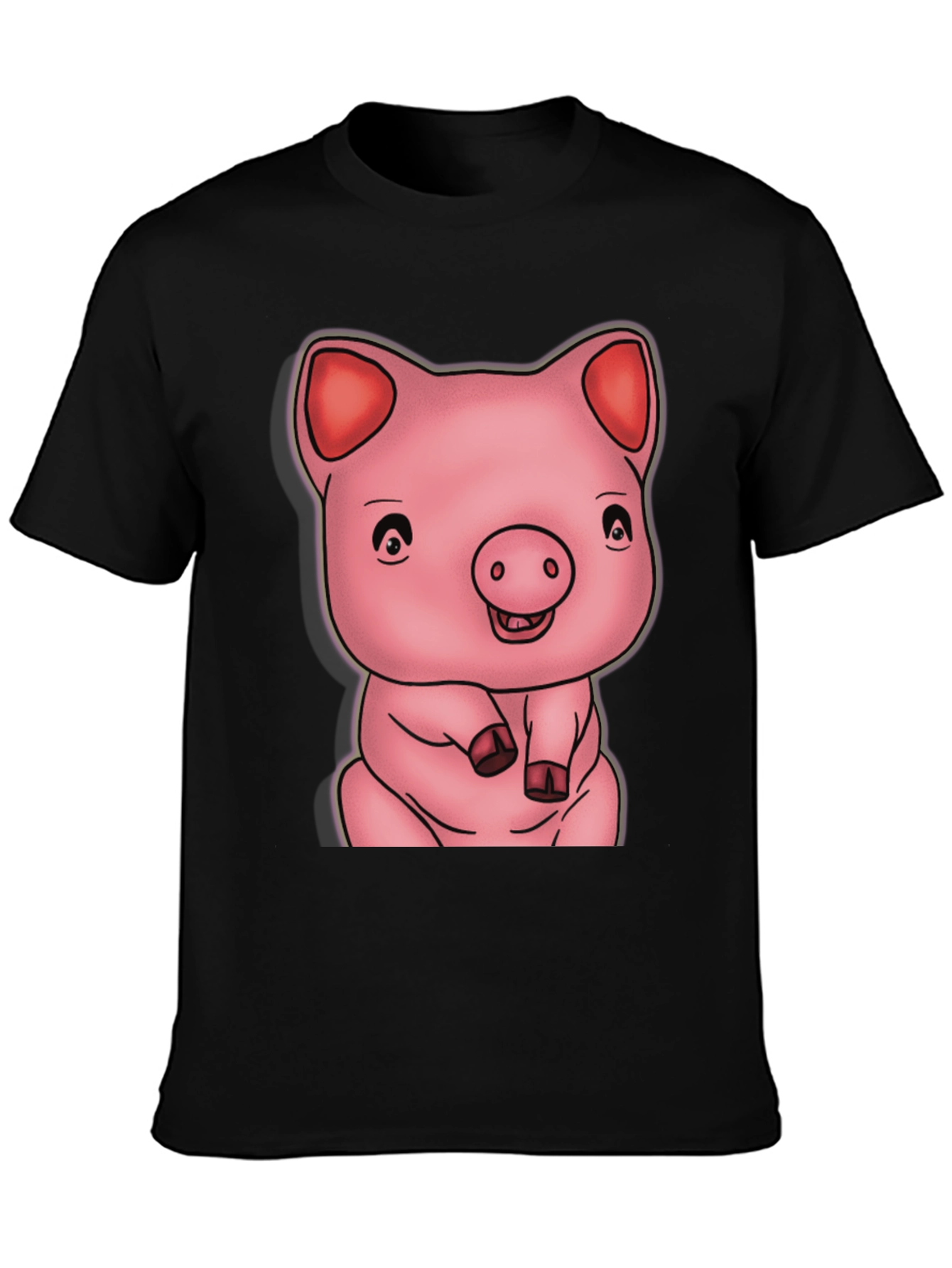 Cute Pig Graphic Black T-Shirt