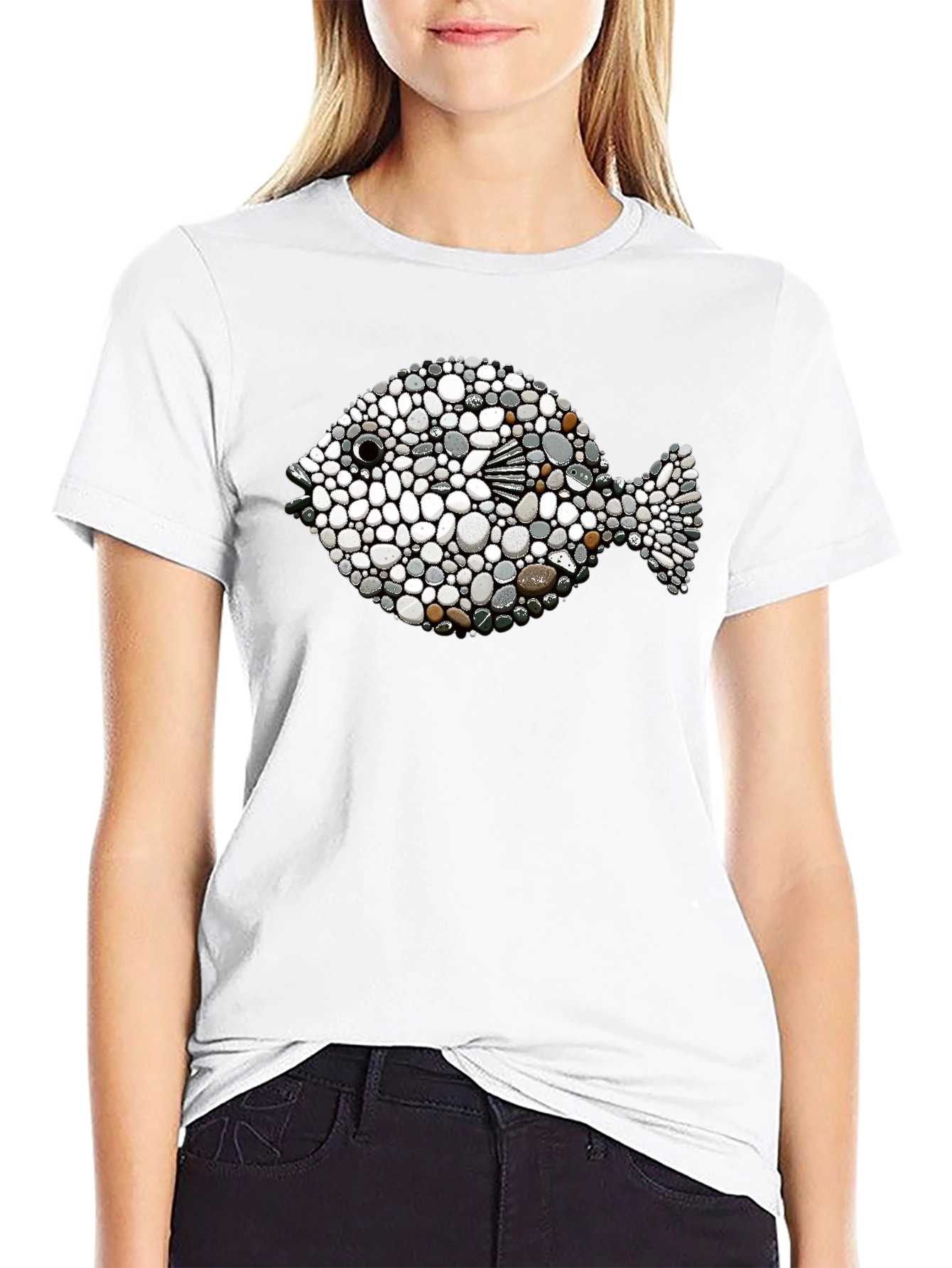 Stone Pebble Fish Graphic Tee - Black
