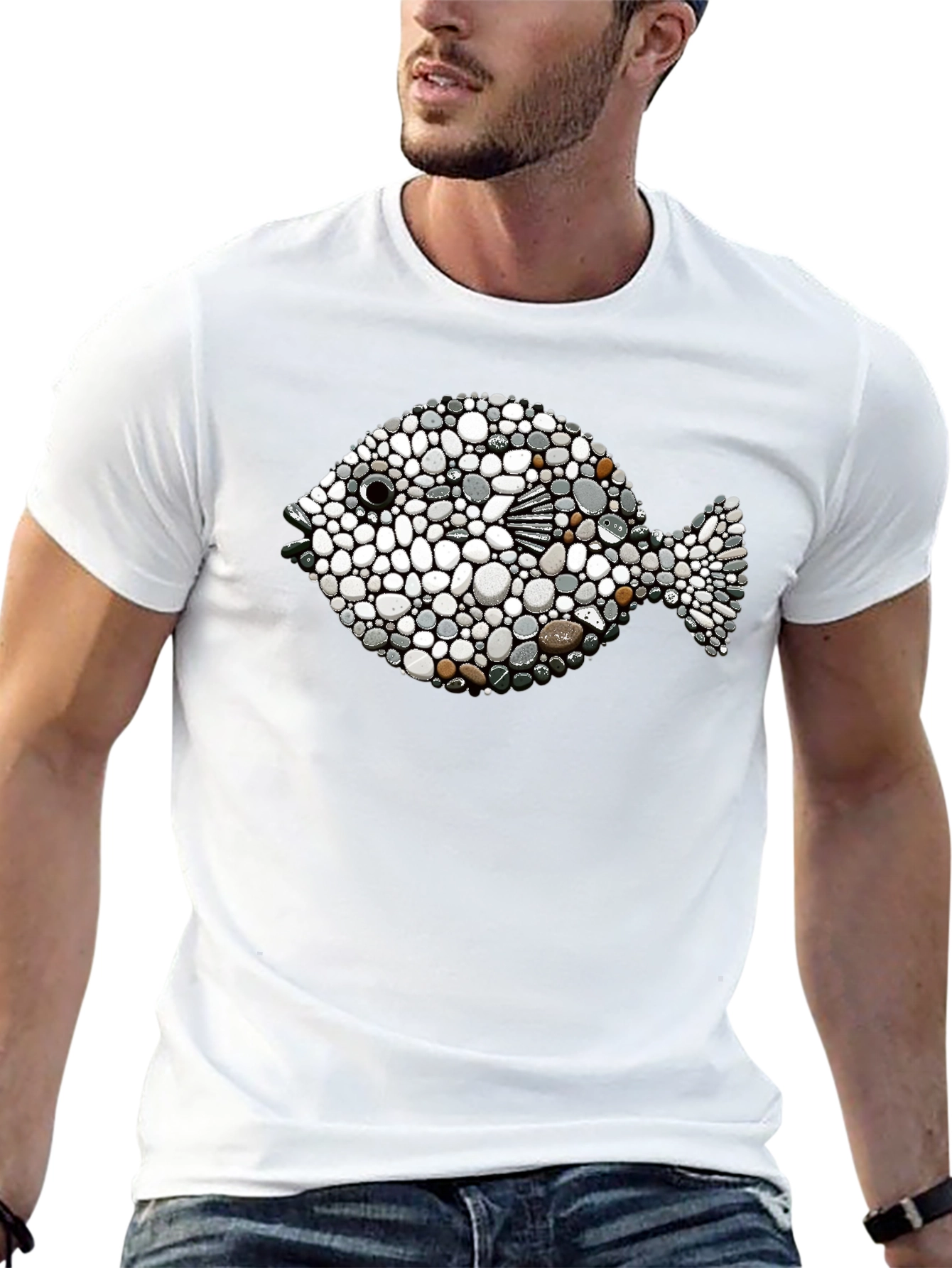 Stone Pebble Fish Graphic Tee - Black
