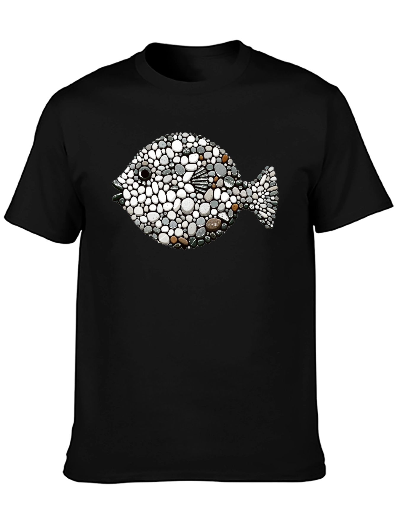Stone Pebble Fish Graphic Tee - Black