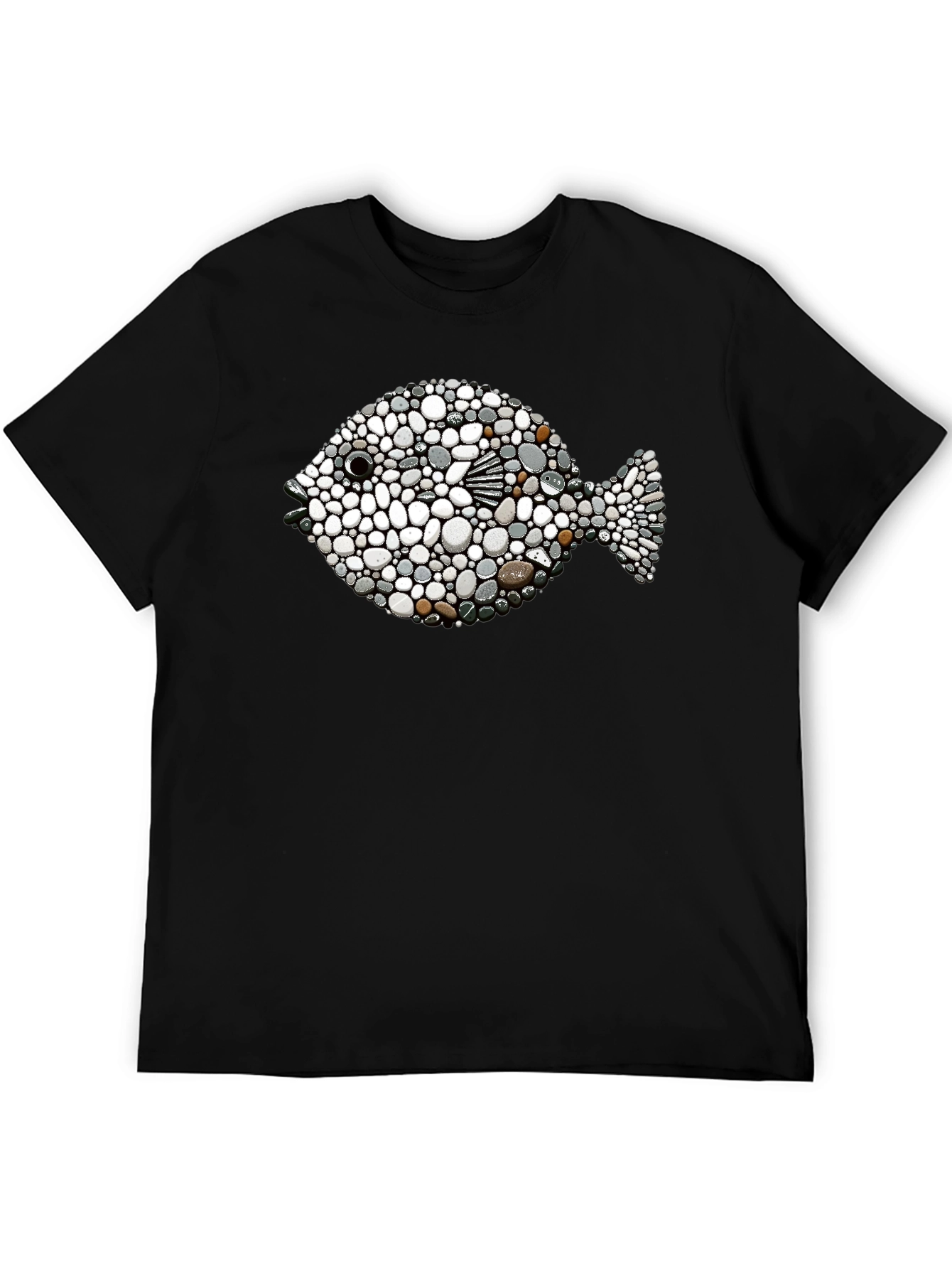 Stone Pebble Fish Graphic Tee - Black
