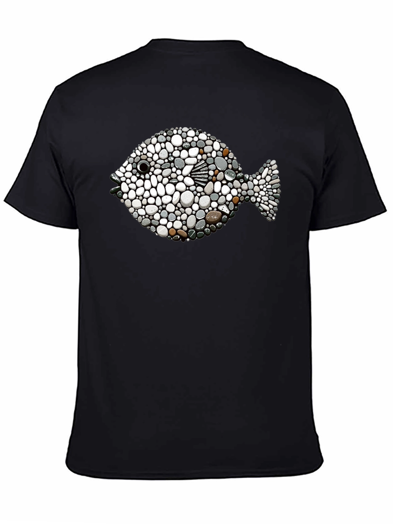 Stone Pebble Fish Graphic Tee - Black