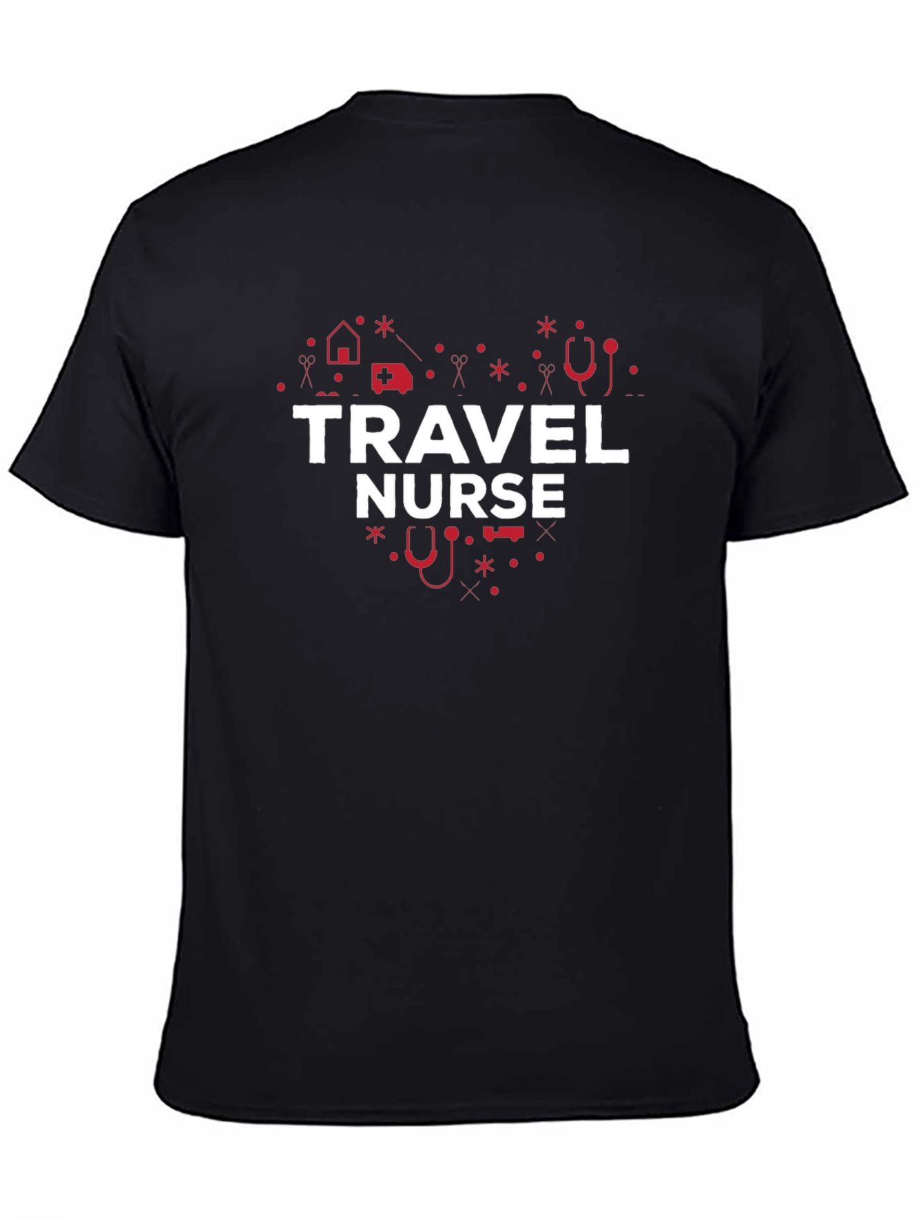 Travel Nurse Heart Graphic Tee - Black Cotton T-Shirt