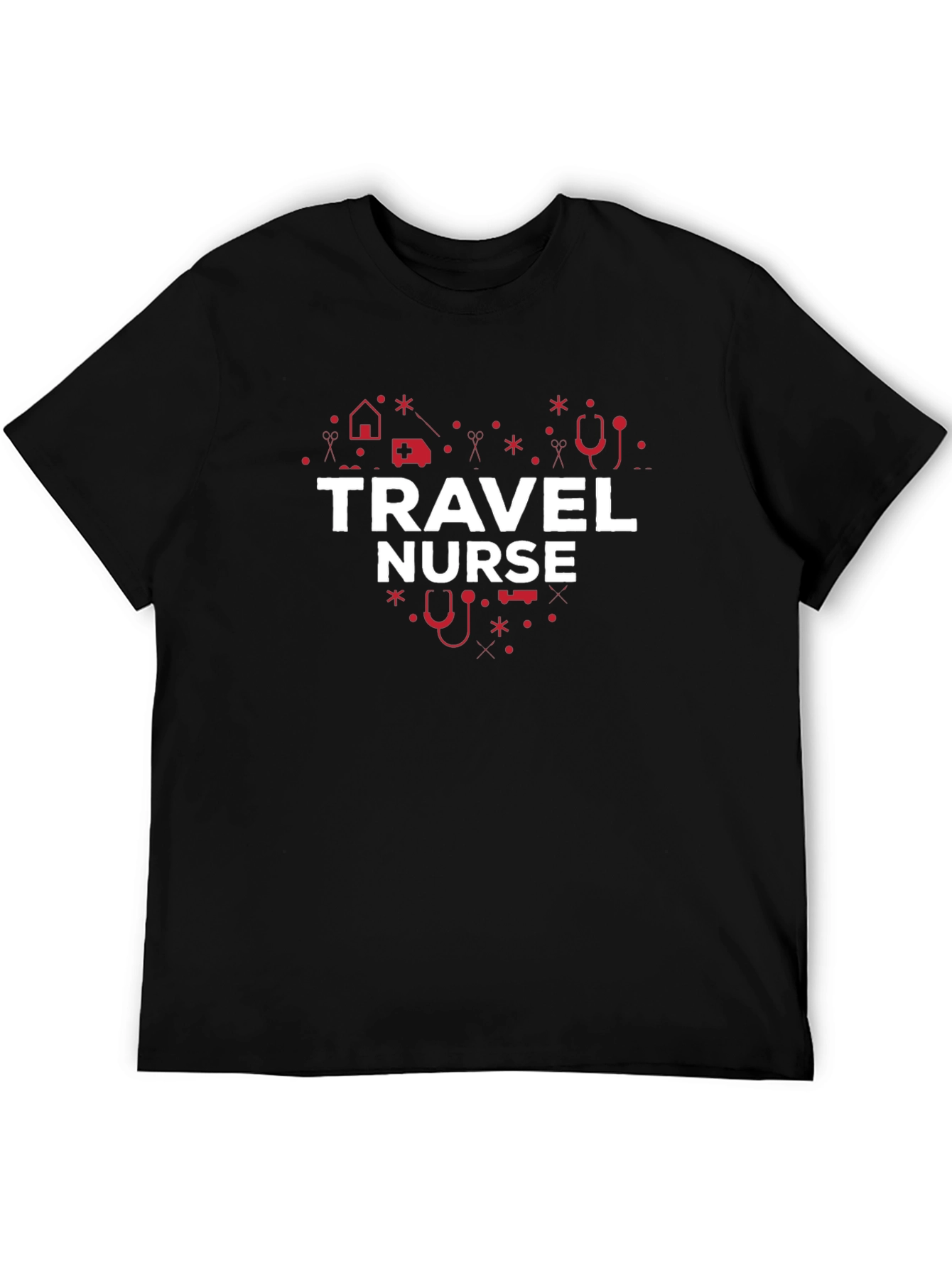 Travel Nurse Heart Graphic Tee - Black Cotton T-Shirt