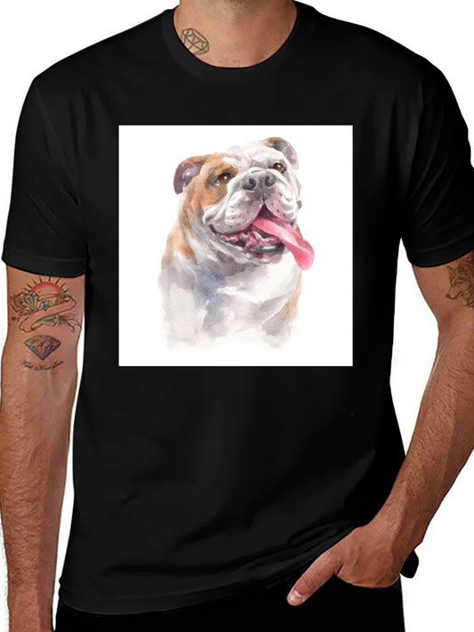 Bulldog Watercolor Graphic Tee - Black Casual T-Shirt