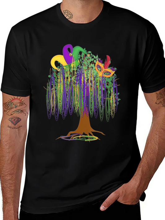 Mardi Gras Tree T-Shirt - Beads Mask and Jester Hats