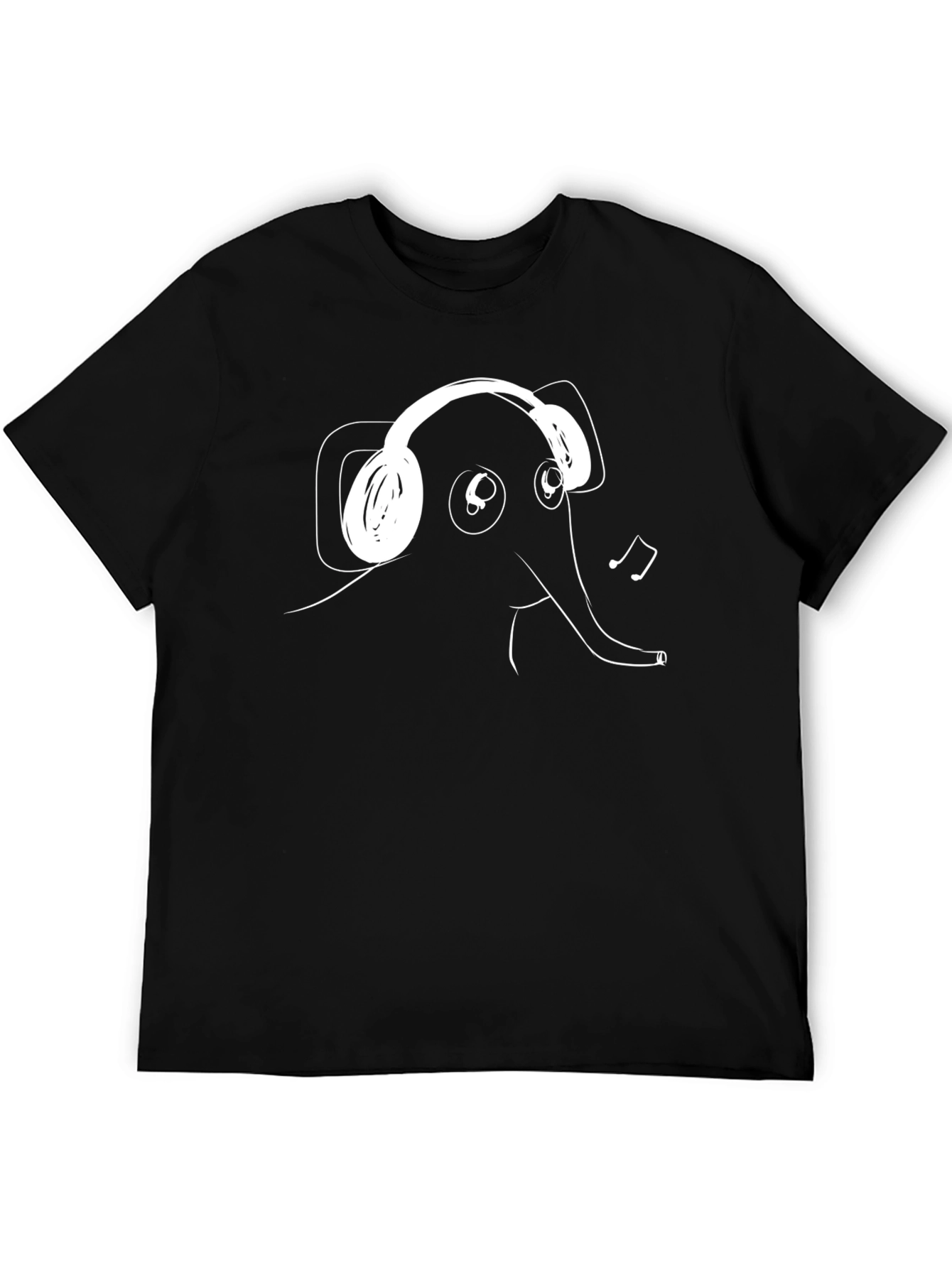 Elephant Wearing Headphones Black T-Shirt