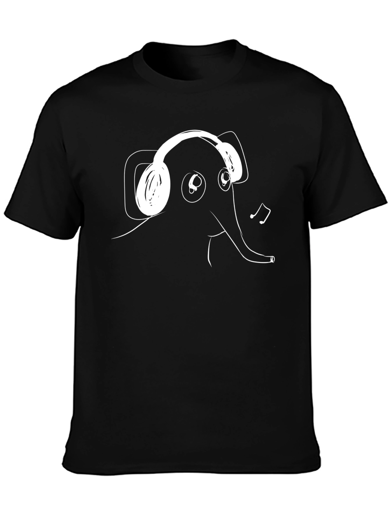 Elephant Wearing Headphones Black T-Shirt