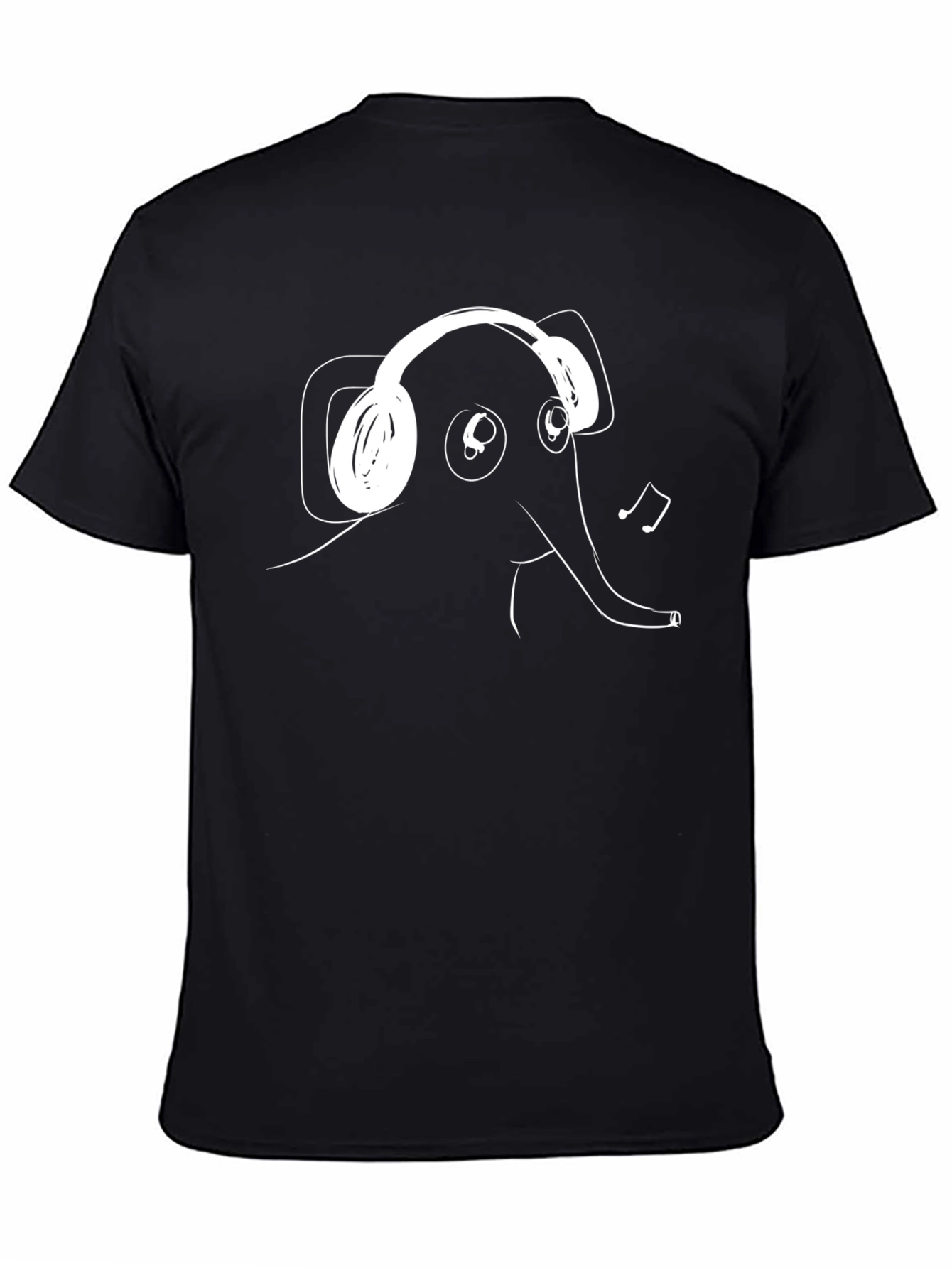 Elephant Wearing Headphones Black T-Shirt
