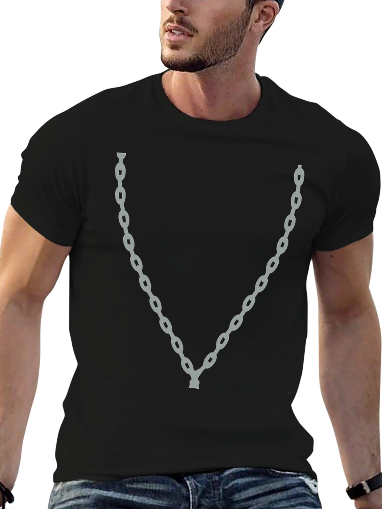 Chain Graphic Black T-Shirt - Casual Style
