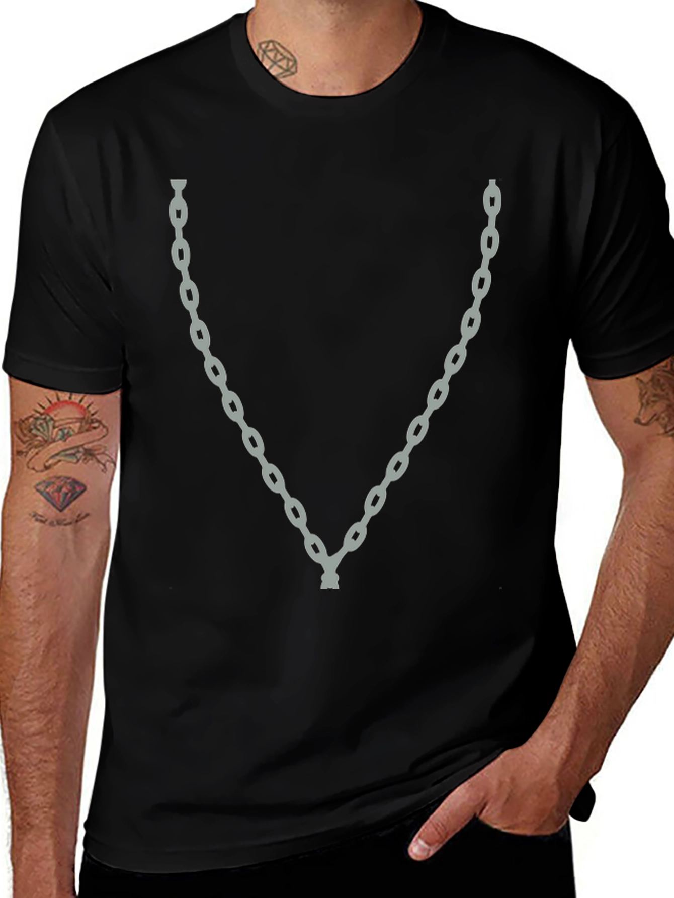 Chain Graphic Black T-Shirt - Casual Style