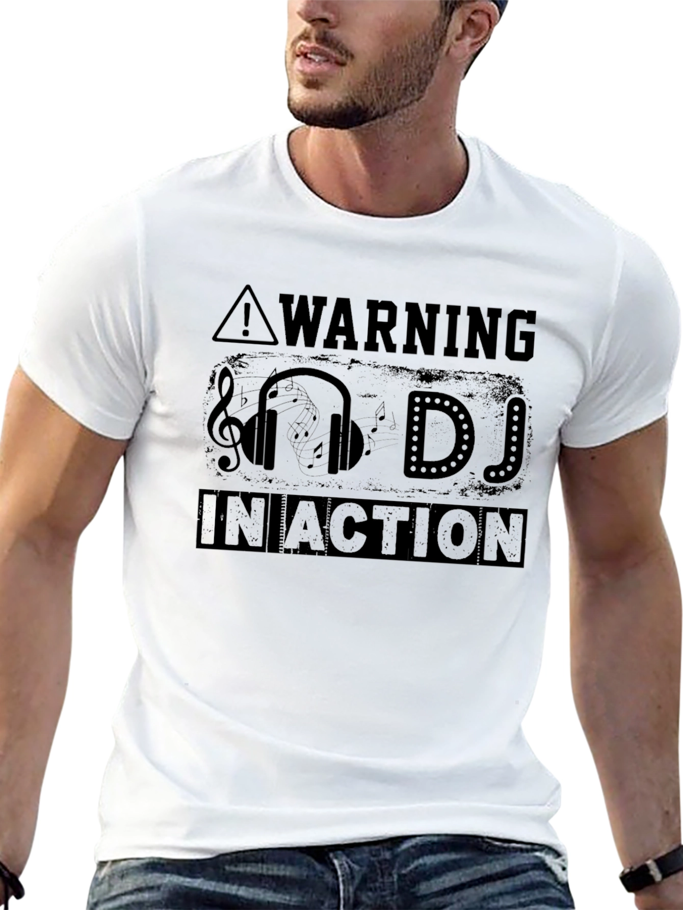 Warning DJ in Action Black Graphic T-Shirt