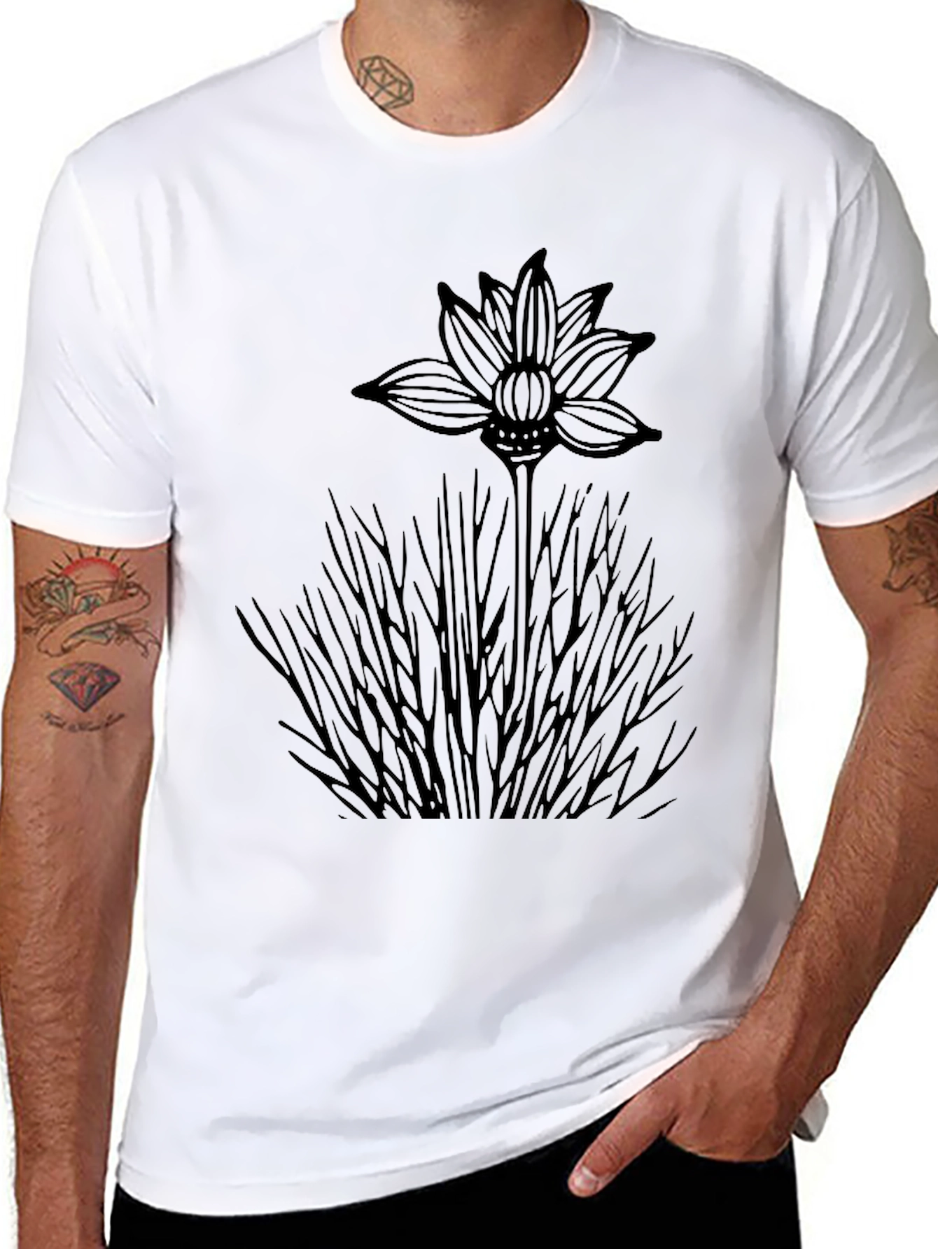 Black Floral Graphic Tee for Men