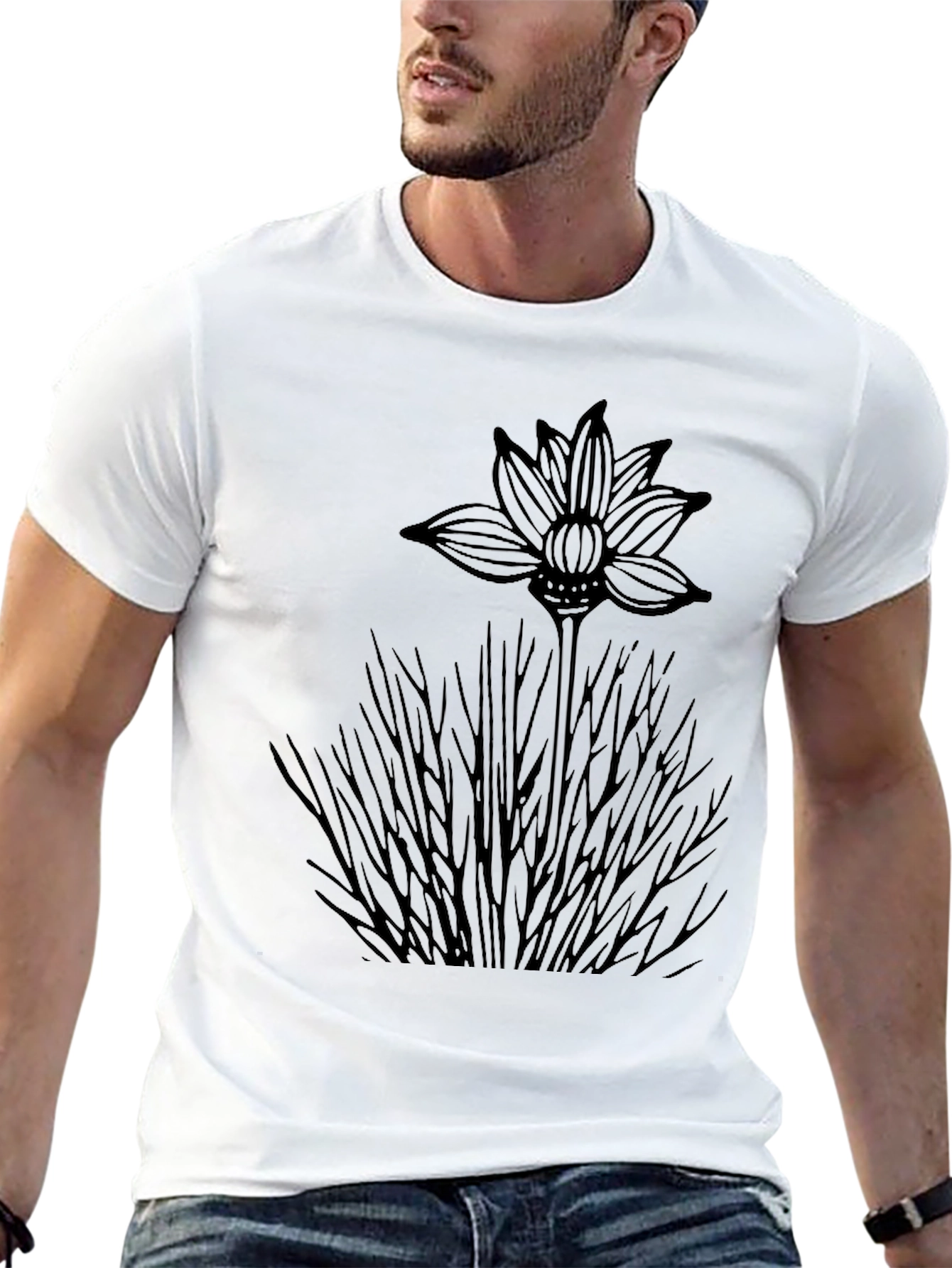 Black Floral Graphic Tee for Men