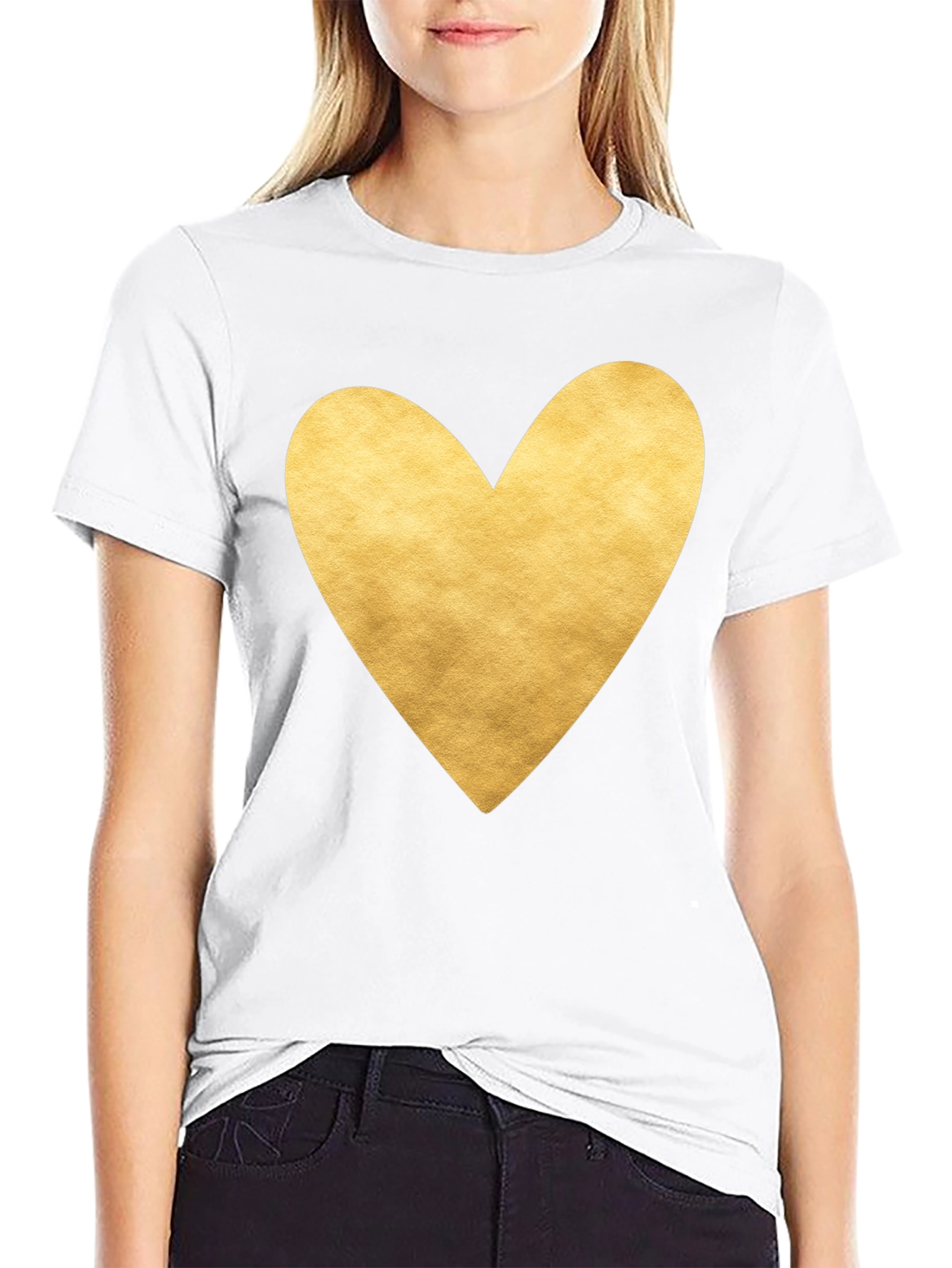 Heart Print T-Shirt - Black - Casual Tee