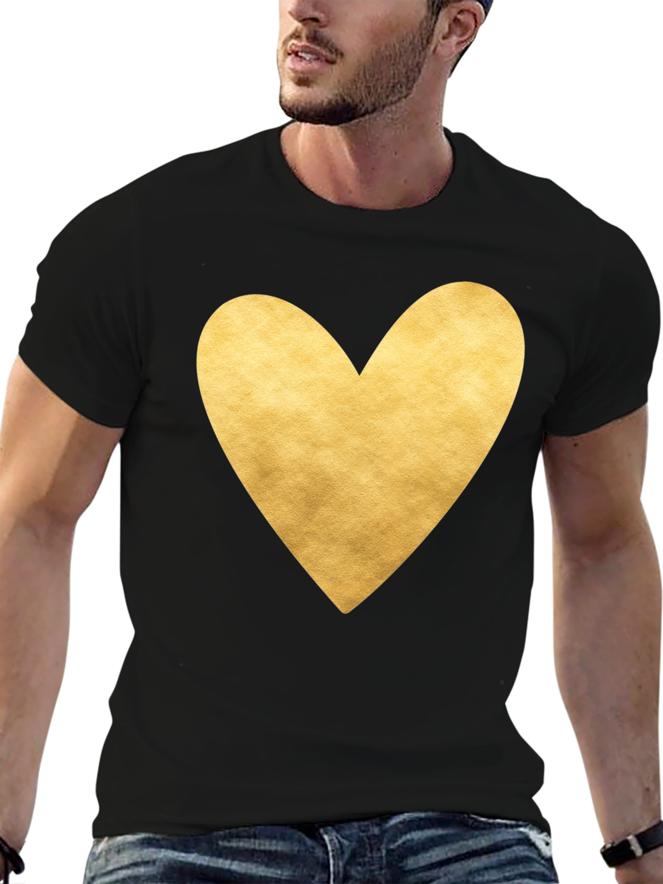 Heart Print T-Shirt - Black - Casual Tee